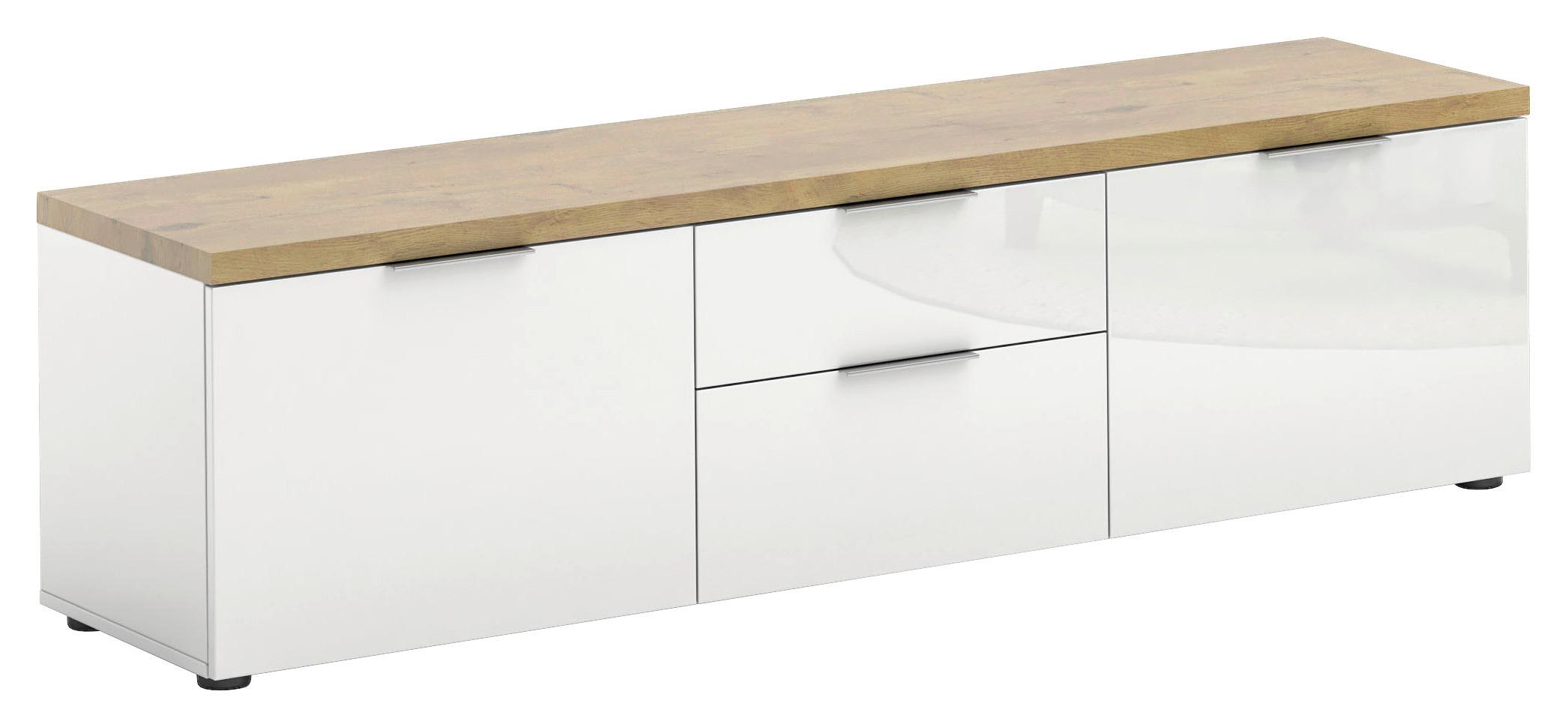 KOMODA NISKA IDEA - biały wysoki połysk/czarny, Design, materiał drewnopochodny/tworzywo sztuczne (180/49/43cm) - Xora