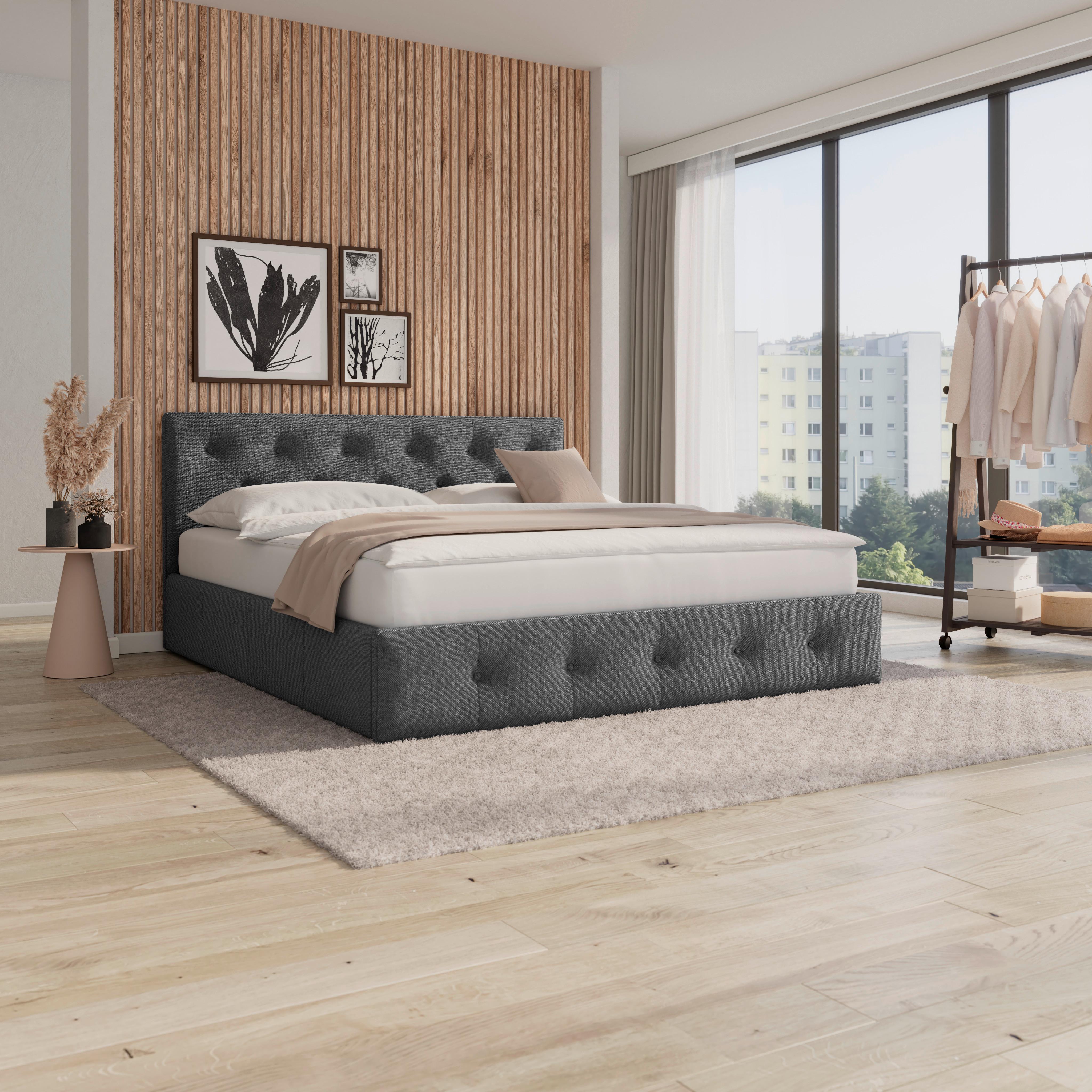 STOPPAD SÄNG JULIE - mörkgrå/svart, Modern, metall/trämaterial (180/200cm) - Bessagi Home
