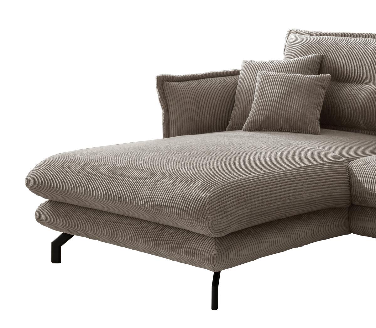 Wohnlandschaft Lava Graubraun Cord - Graubraun/Schwarz, MODERN, Textil/Metall (180/255cm) - Livetastic