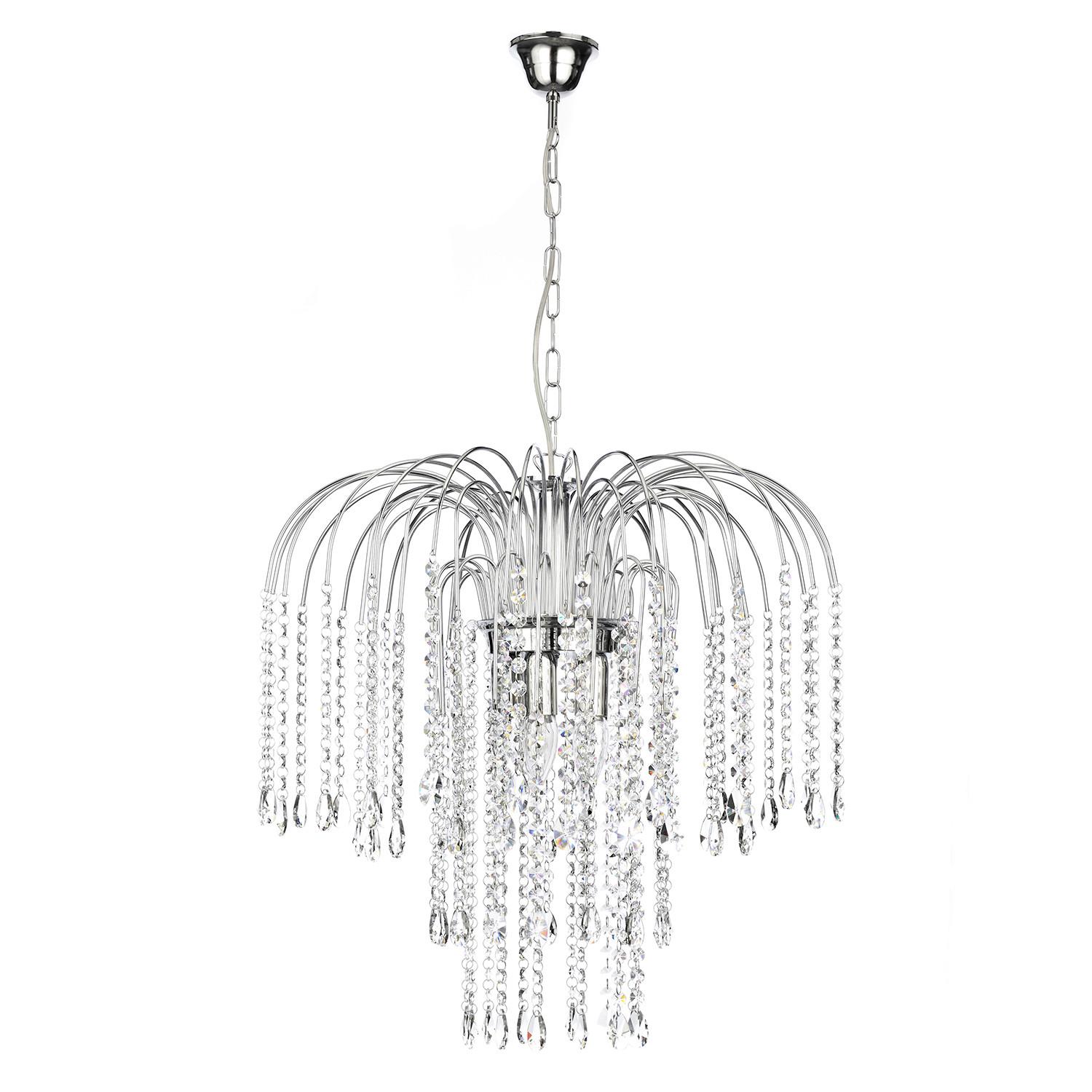 Kristall-Hängeleuchte Pioggia Chromfarben max. 6 Watt - Chromfarben, KONVENTIONELL, Glas/Metall (50/110cm)