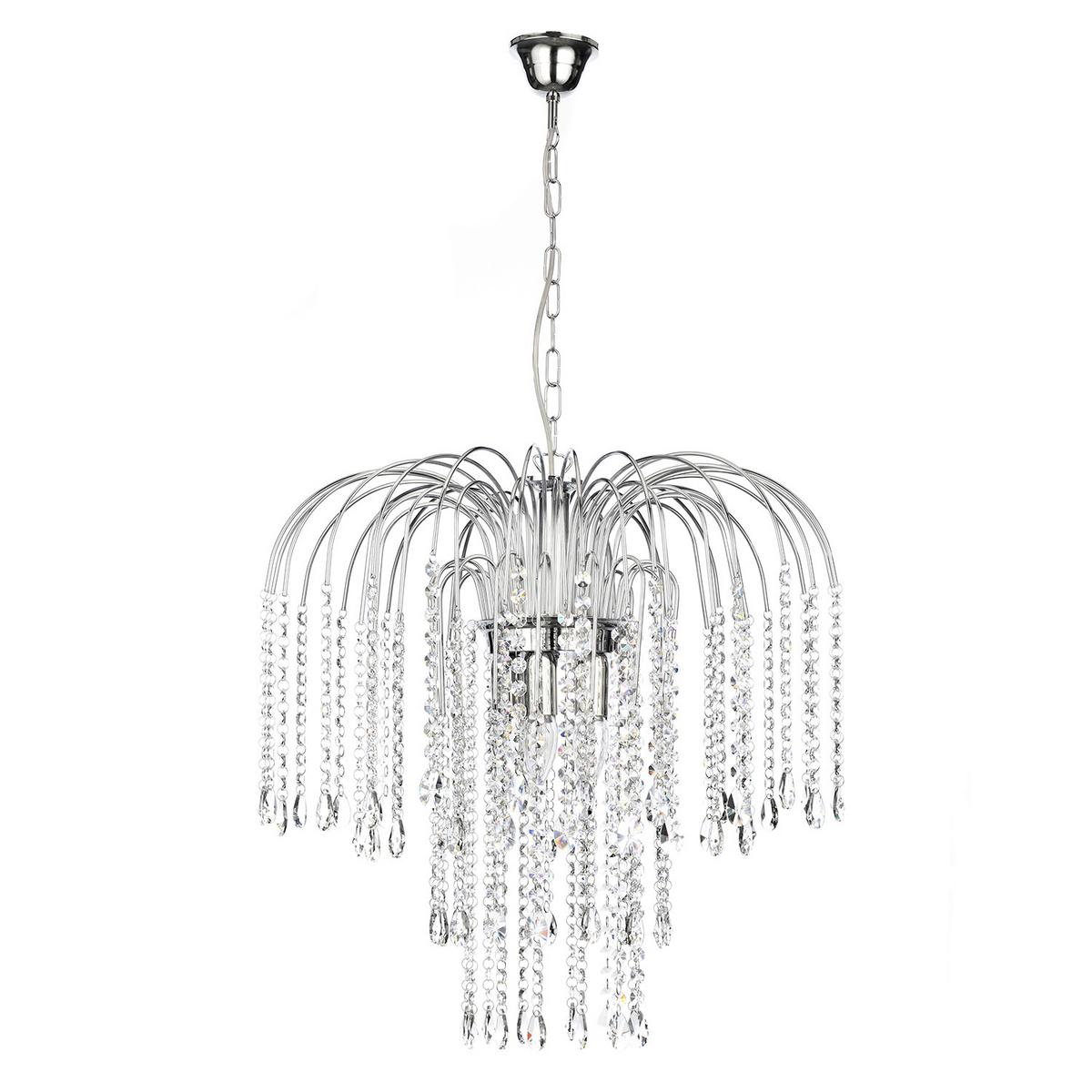 Kristall-Hängeleuchte Pioggia Chromfarben max. 6 Watt - Chromfarben, KONVENTIONELL, Glas/Metall (50/110cm)