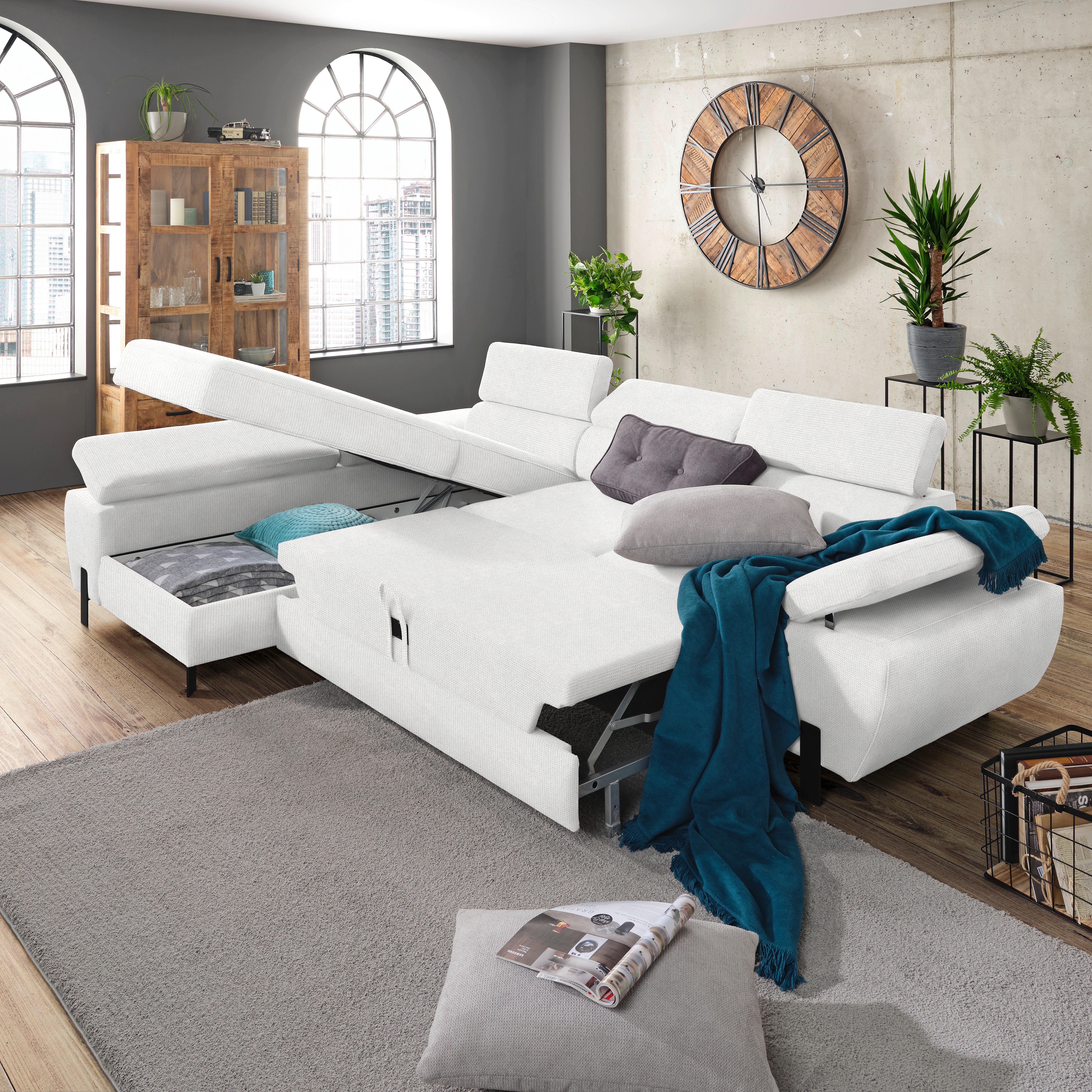 Ecksofa Molina Mini Ecru - Creme/Schwarz, MODERN, Textil/Metall (93/90/277cm) - Mömax