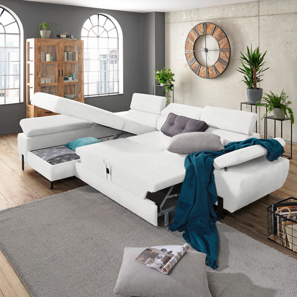 Ecksofa Molina Mini Ecru - Creme/Schwarz, MODERN, Textil/Metall (93/90/277cm) - Mömax
