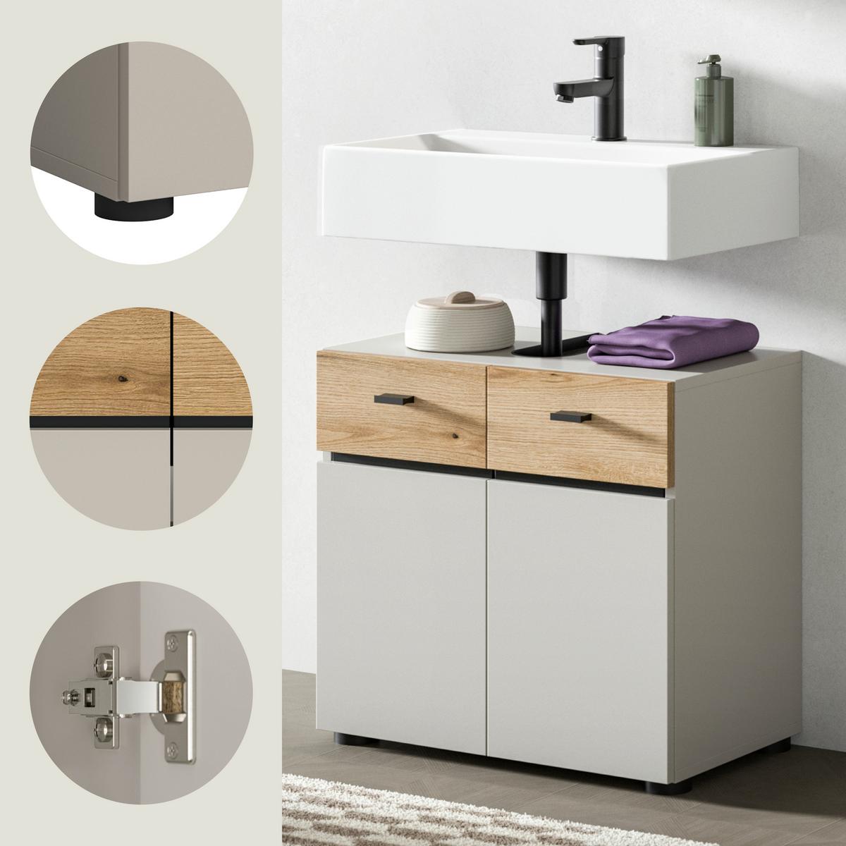Waschbeckenunterschrank Aqua Eichefarben/Kaschmir - Kaschmir/Eichefarben, Trend, Holzwerkstoff/Kunststoff (60/56/35cm) - MID.YOU