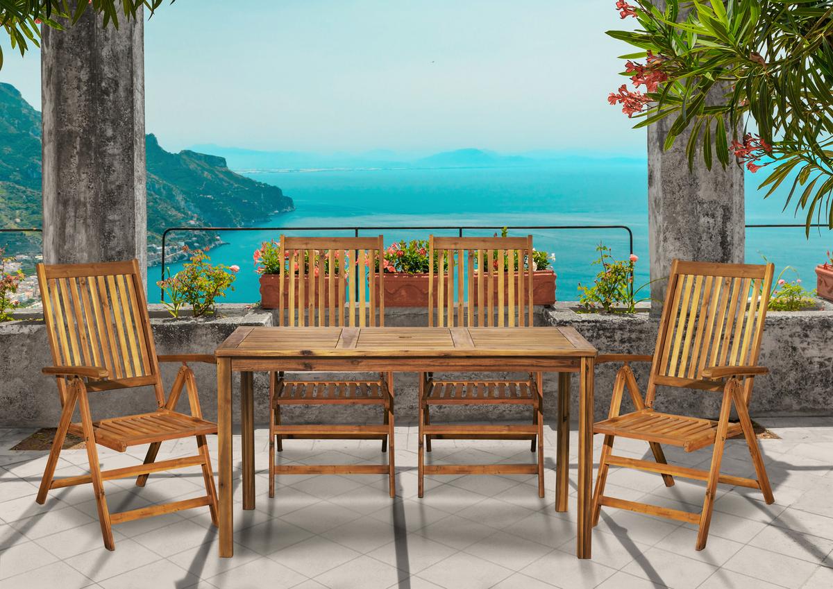 Gartentischgruppe 4-tlg. Naturfarben Akazienholz - Naturfarben, Natur, Holz - Gardenson