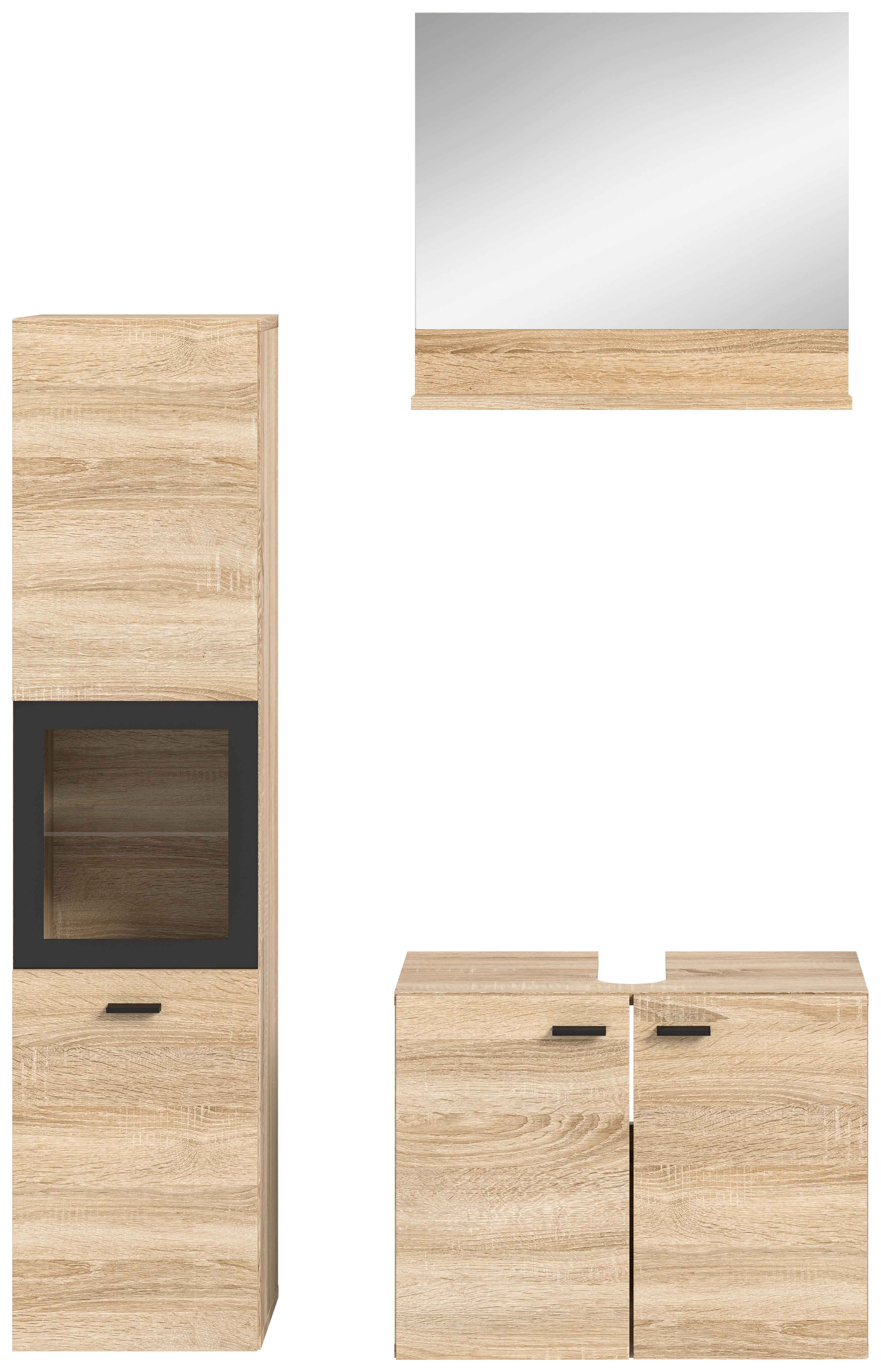 Kopalnica Boston, Hrast - črna/hrast sonoma, Moderno, umetna masa/steklo (87cm) - MID.YOU