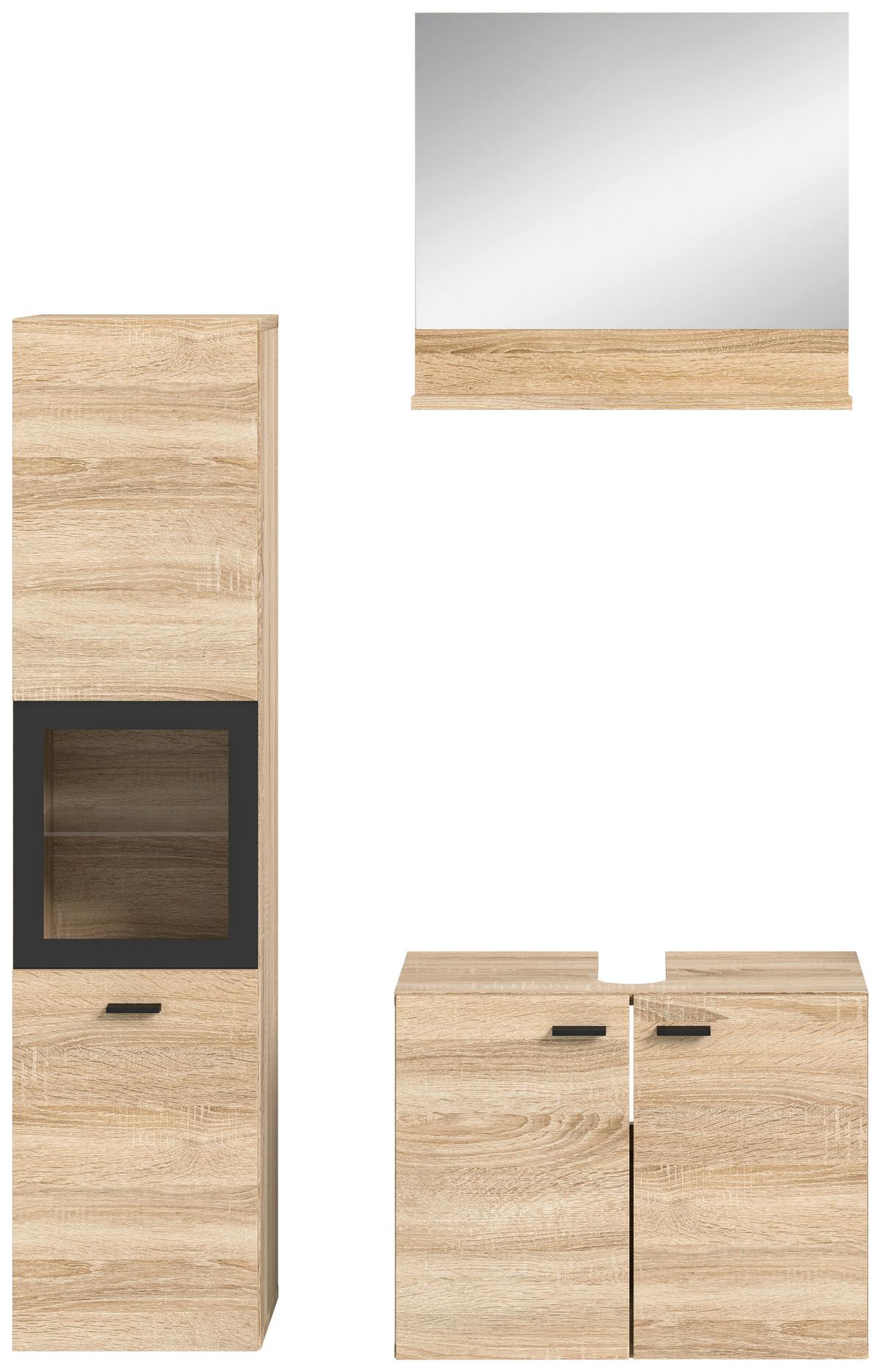 Kopalnica Boston, Hrast - črna/hrast sonoma, Moderno, umetna masa/steklo (87cm) - MID.YOU