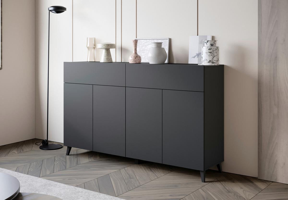 Comodă cu uși PHUKET - negru, Design, material pe bază de lemn (160/95,4/39cm) - P & B
