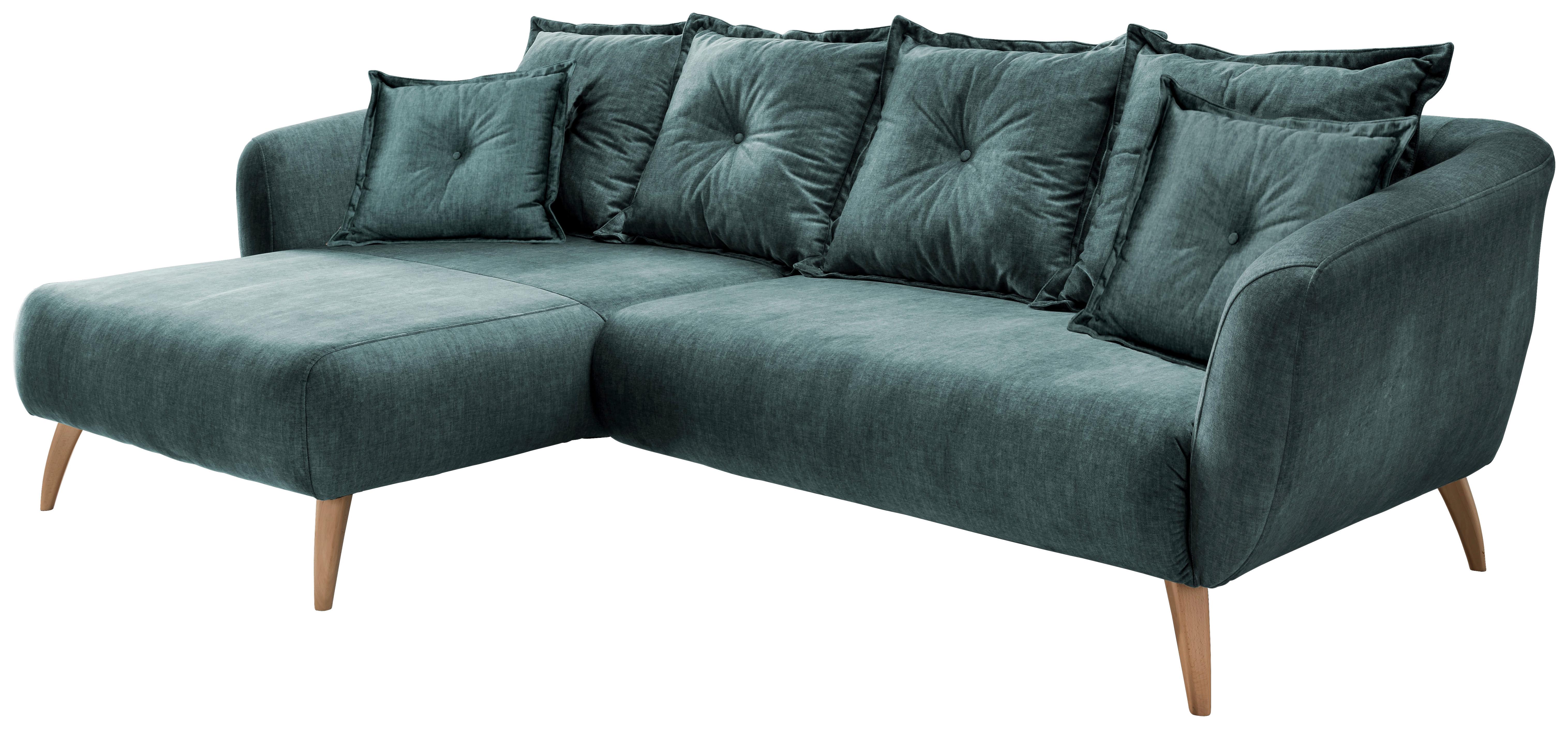 Wohnlandschaft Baggio Blau Velours - Blau/Buchefarben, MODERN, Holz/Textil (162/277cm) - Livetastic