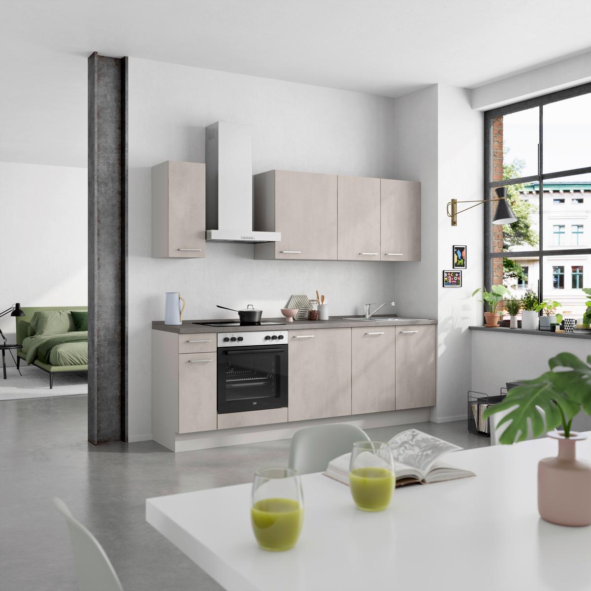 Küchenblock Riva Low m. Geräten Grau - Schieferfarben/Edelstahlfarben, MODERN, Holzwerkstoff/Metall (240cm) - Nobilia