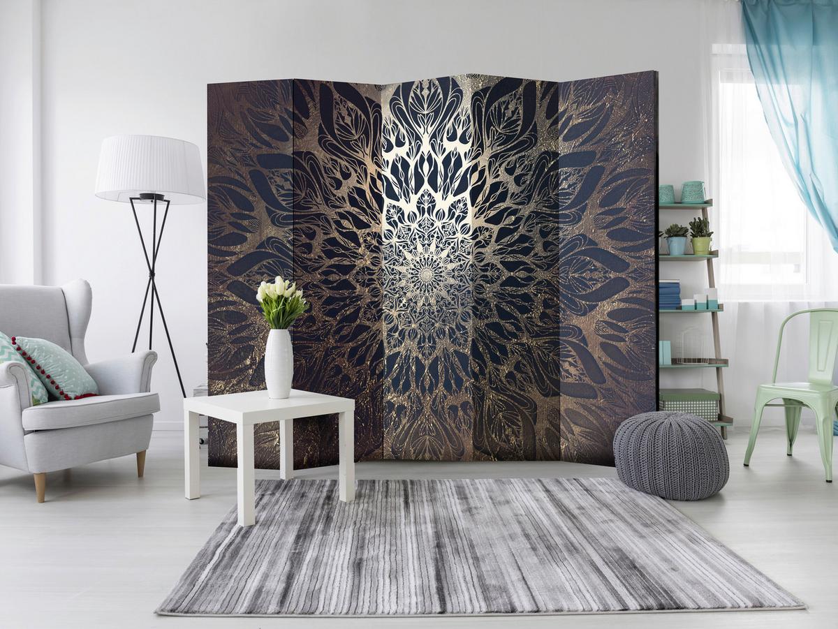 Paravan Spider Web I, 5-Delni, Akustičen - rjava/temno modra, Basics, umetna masa/tekstil (225/172/3cm) - artgeist