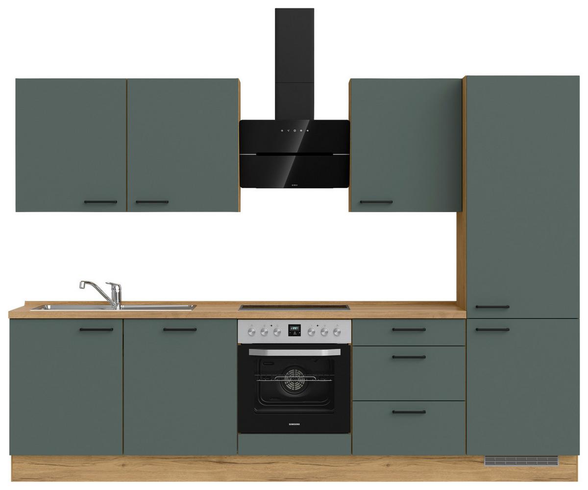 Küchenblock Easytouch High m. Geräten Dunkelgrün - Dunkelgrün/Eichefarben, MODERN, Holzwerkstoff/Metall (300cm) - Nobilia