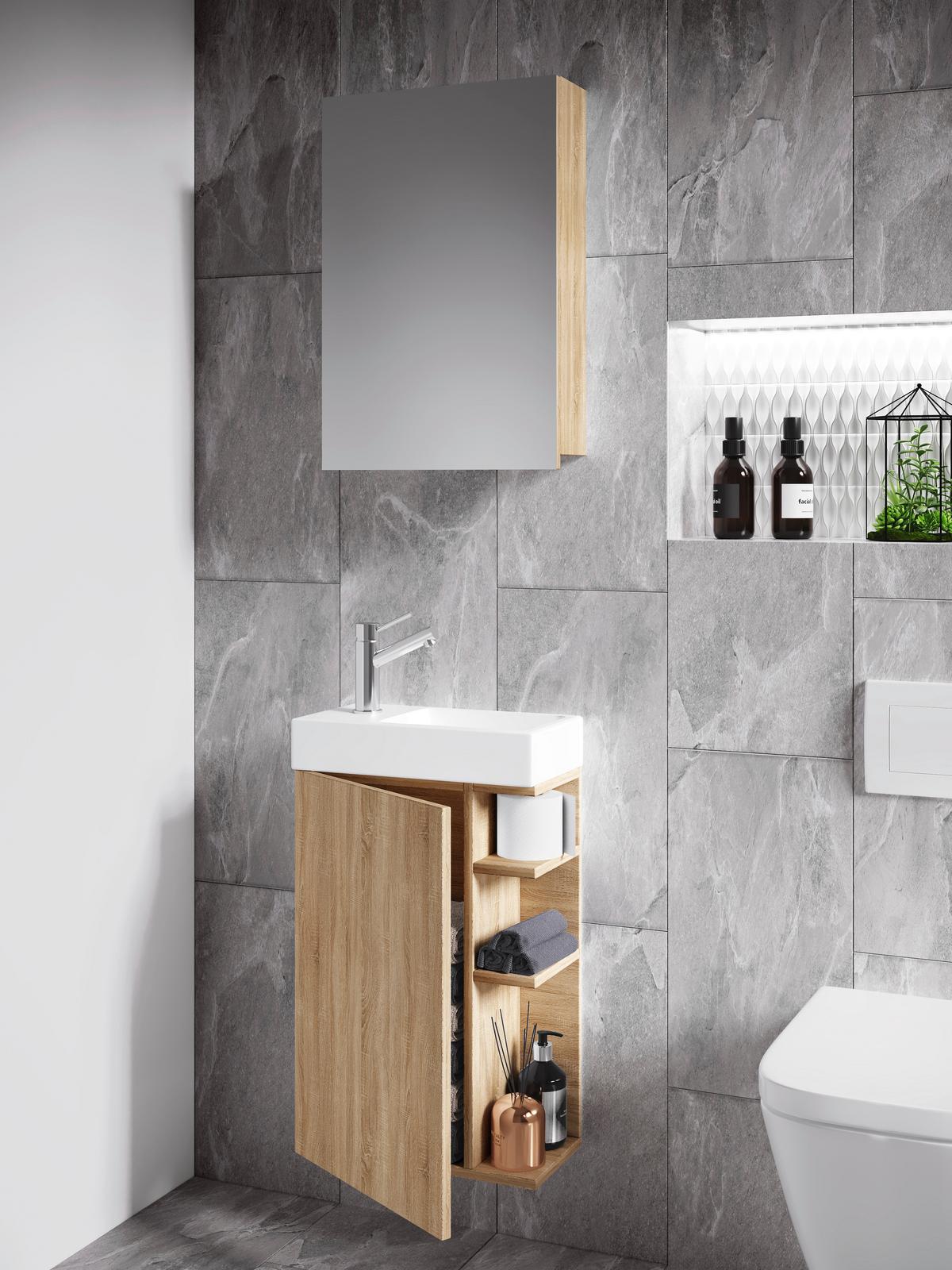 GÄSTEBAD LUMIA - Weiss/Sonoma Eiche, Modern, Glas/Keramik (40cm) - MID.YOU