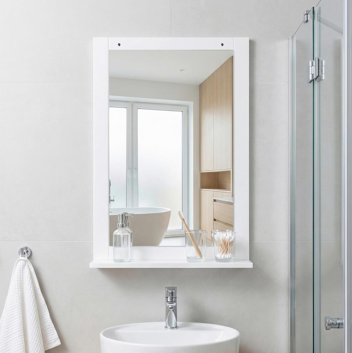 Badezimmerspiegel Flonali - Weiss, Trend, Holzwerkstoff (50/70/12cm) - MID.YOU