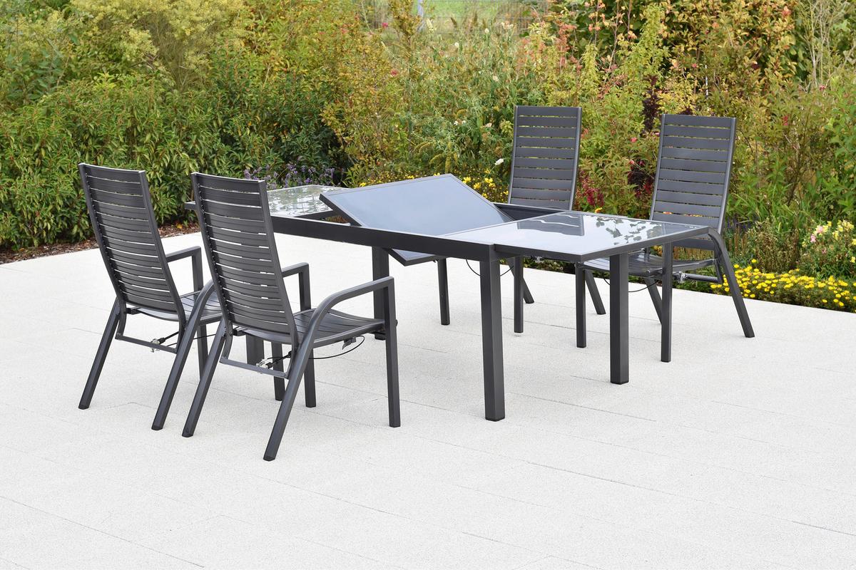 Gartentischgruppe Siros 5-tlg. Graphitfarben - Graphitfarben, KONVENTIONELL, Metall - Gardenson