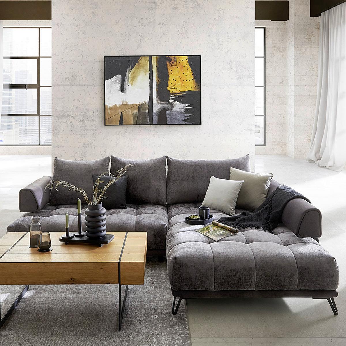 Ecksofa Morgan Graphitfarben - Graphitfarben/Schwarz, MODERN, Textil/Metall (262/67-87/184cm) - Mömax