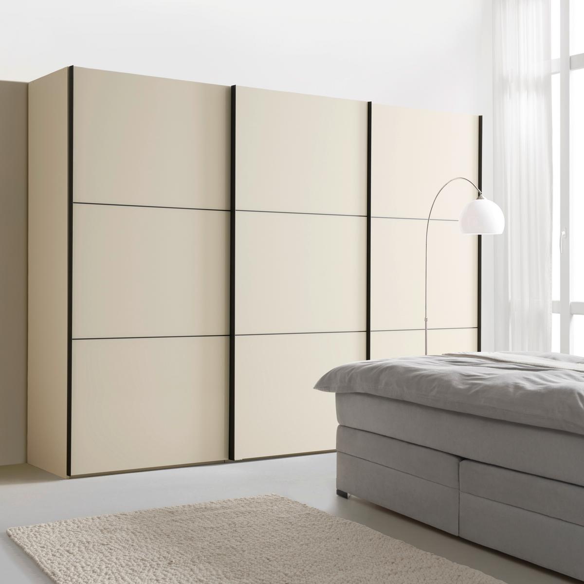 Schwebetürenschrank Includo-Glas Elfenbeinfarben - Elfenbein/Schwarz, KONVENTIONELL, Glas/Holzwerkstoff (298/222/68cm) - Premium Living