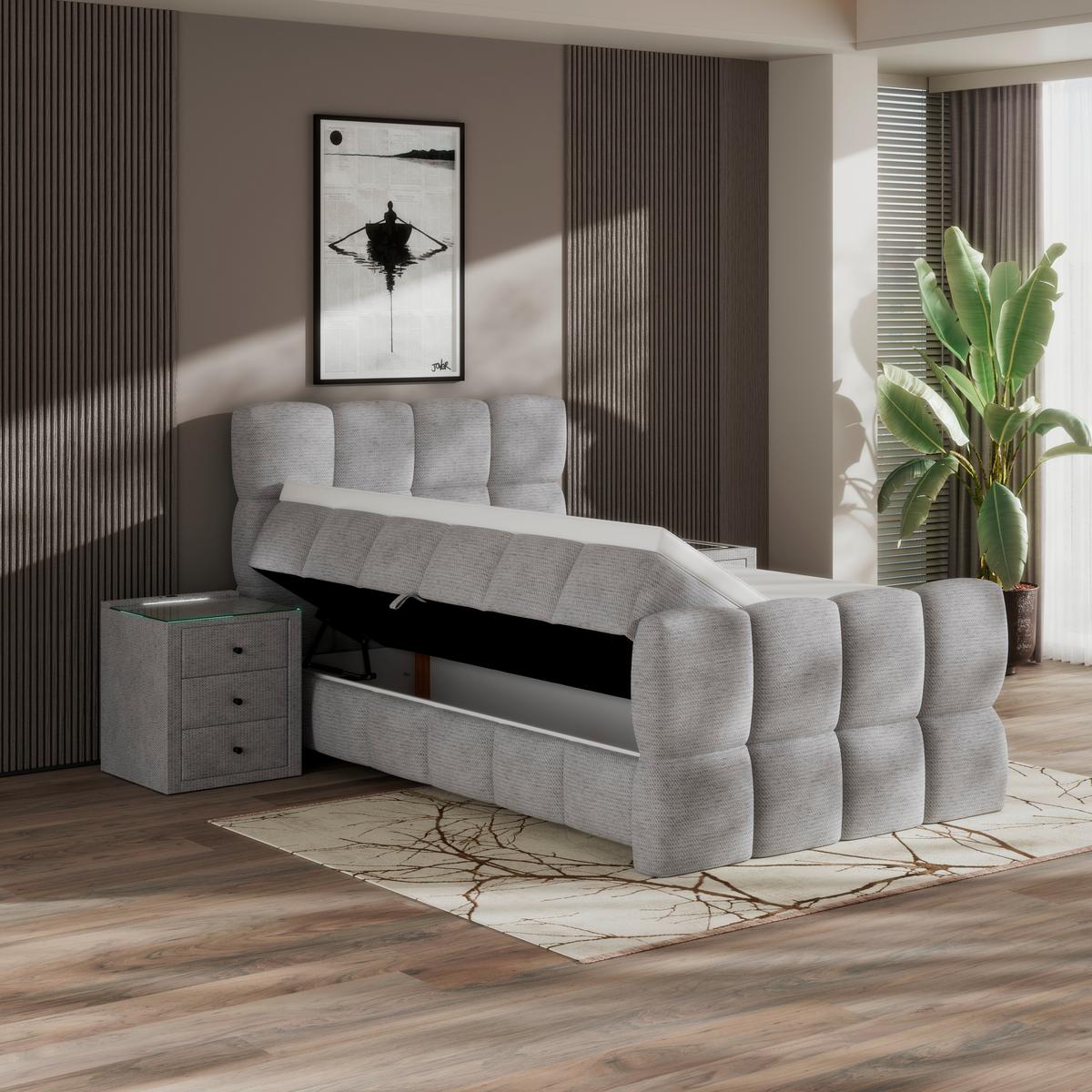 Postelja Boxspring Brisbane, Barva Šampanjca, 120x200 - barve šampanjca/črna, Trend, kovina/umetna masa (120/200cm) - Premium Living