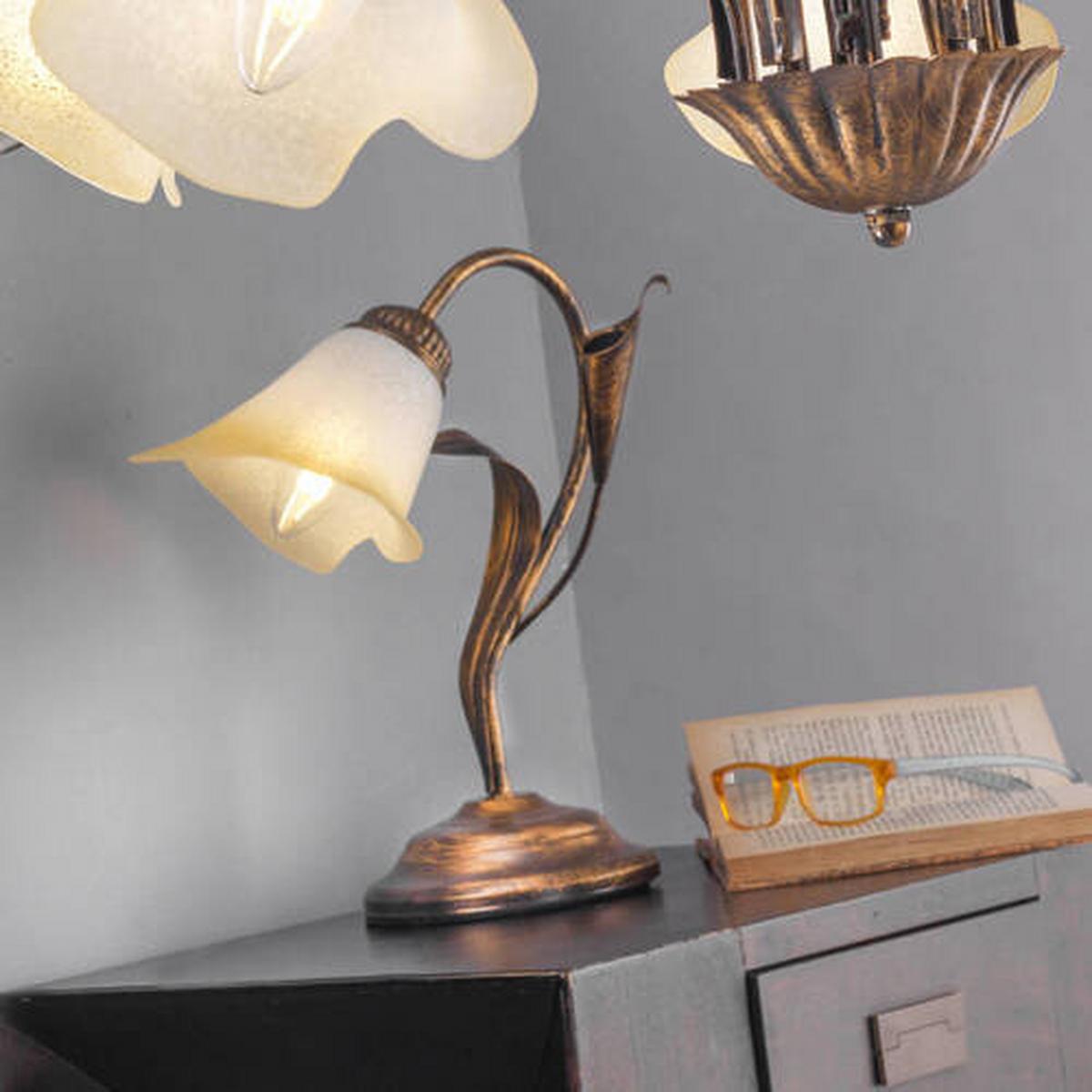 Tischleuchte Lucrezia Bronzo Weiß max. 6 Watt - Bronzefarben/Weiß, Natur, Metall (25/31cm)
