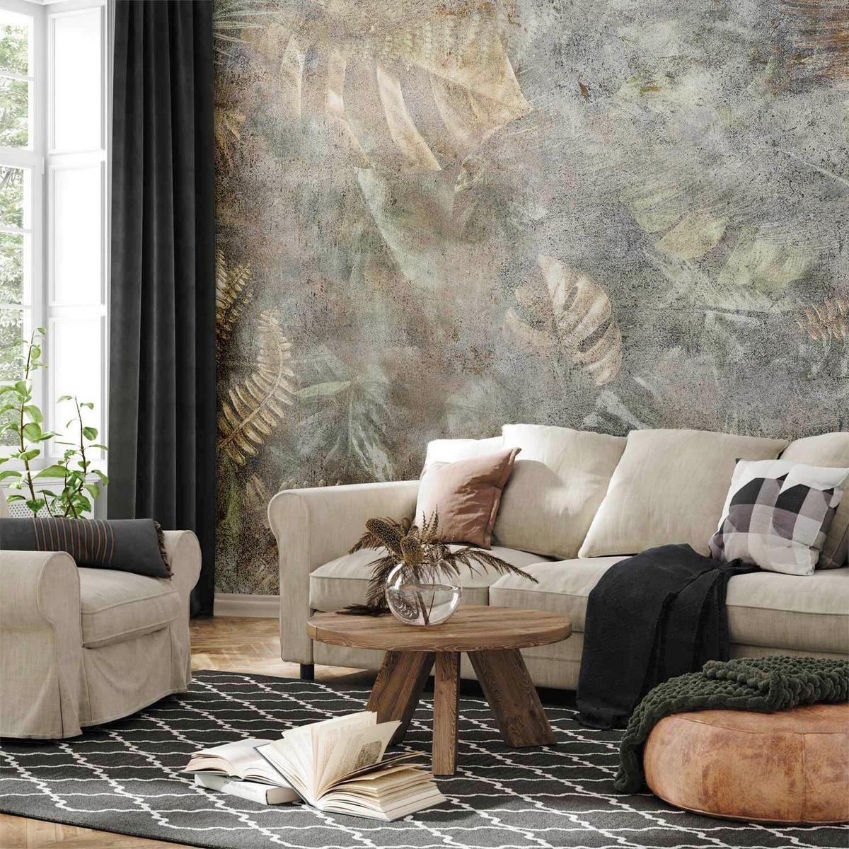 Fototapete Morning Moment Salbeigrün/Grauweiß - Salbeigrün/Grauweiß, LIFESTYLE, Textil (300/210cm) - artgeist