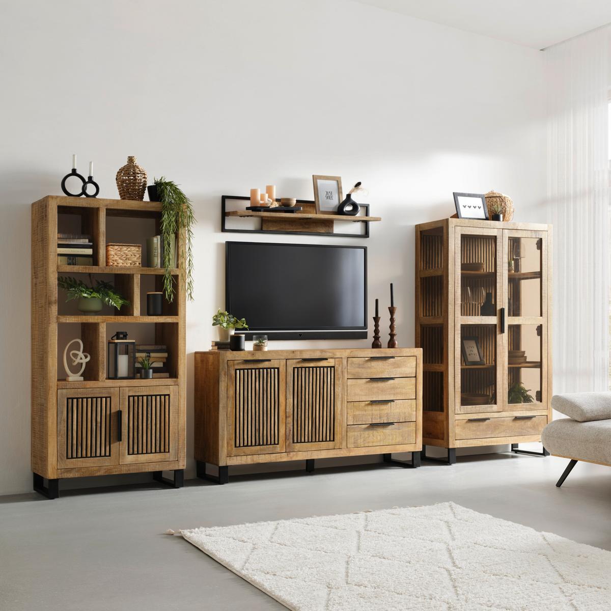 Regal Everest in Naturfarben/Schwarz - Schwarz/Naturfarben, Natur, Holz/Metall (88/180/40cm) - Mömax