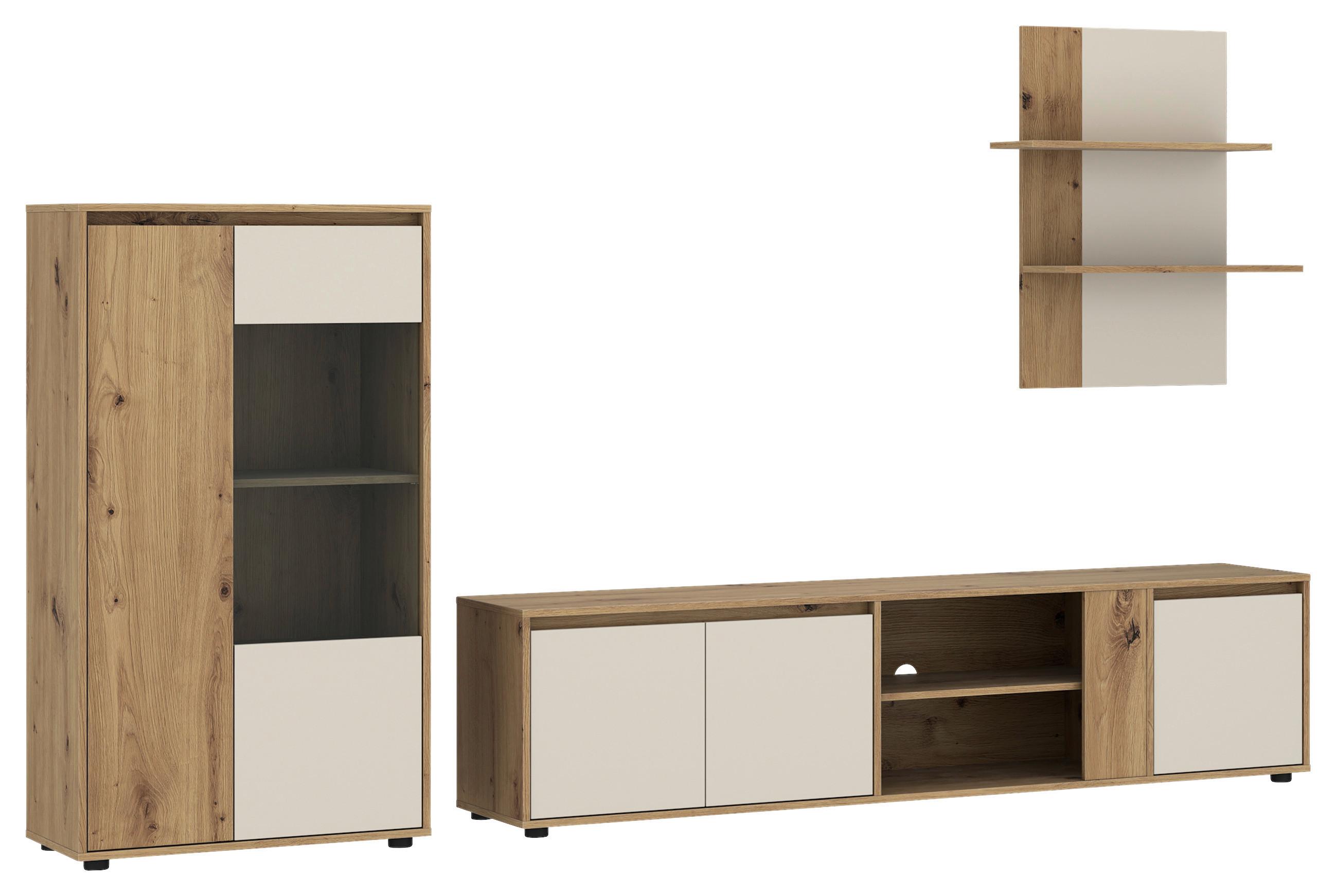 Regal Za Dnevni Boravak Caneva - kašmir/hrast Artisan, Moderno, staklo/drvni materijal (276/133,5/40cm) - Modern Living