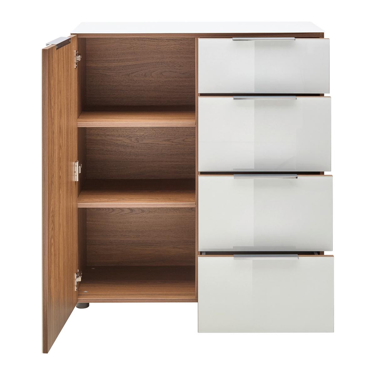 Kommode Siena Weiß/Nussbaumfarben - Silberfarben/Nussbaumfarben, MODERN, Glas/Holzwerkstoff (135/99/40cm) - Mömax
