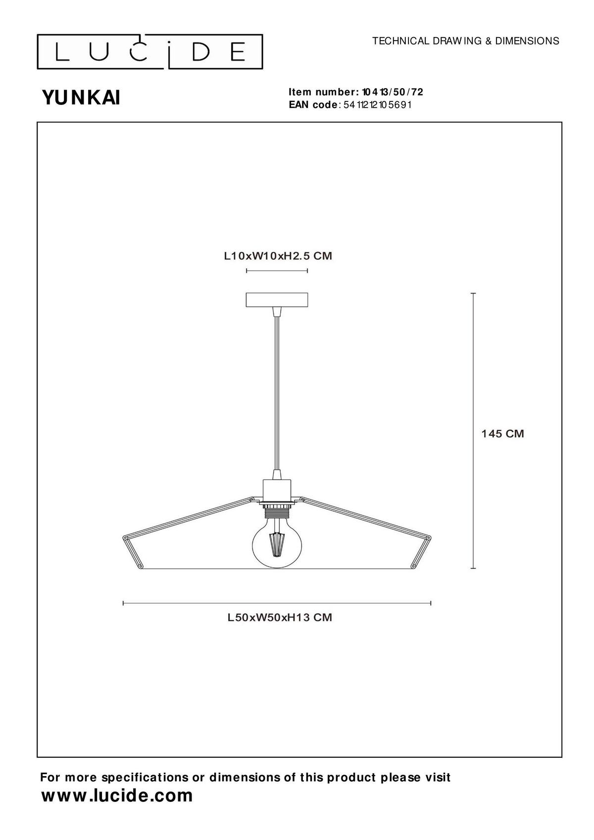 LAMPA WISZĄCA 10413/50/72 YUNKAI - Natur (50/50/145cm) - Lucide