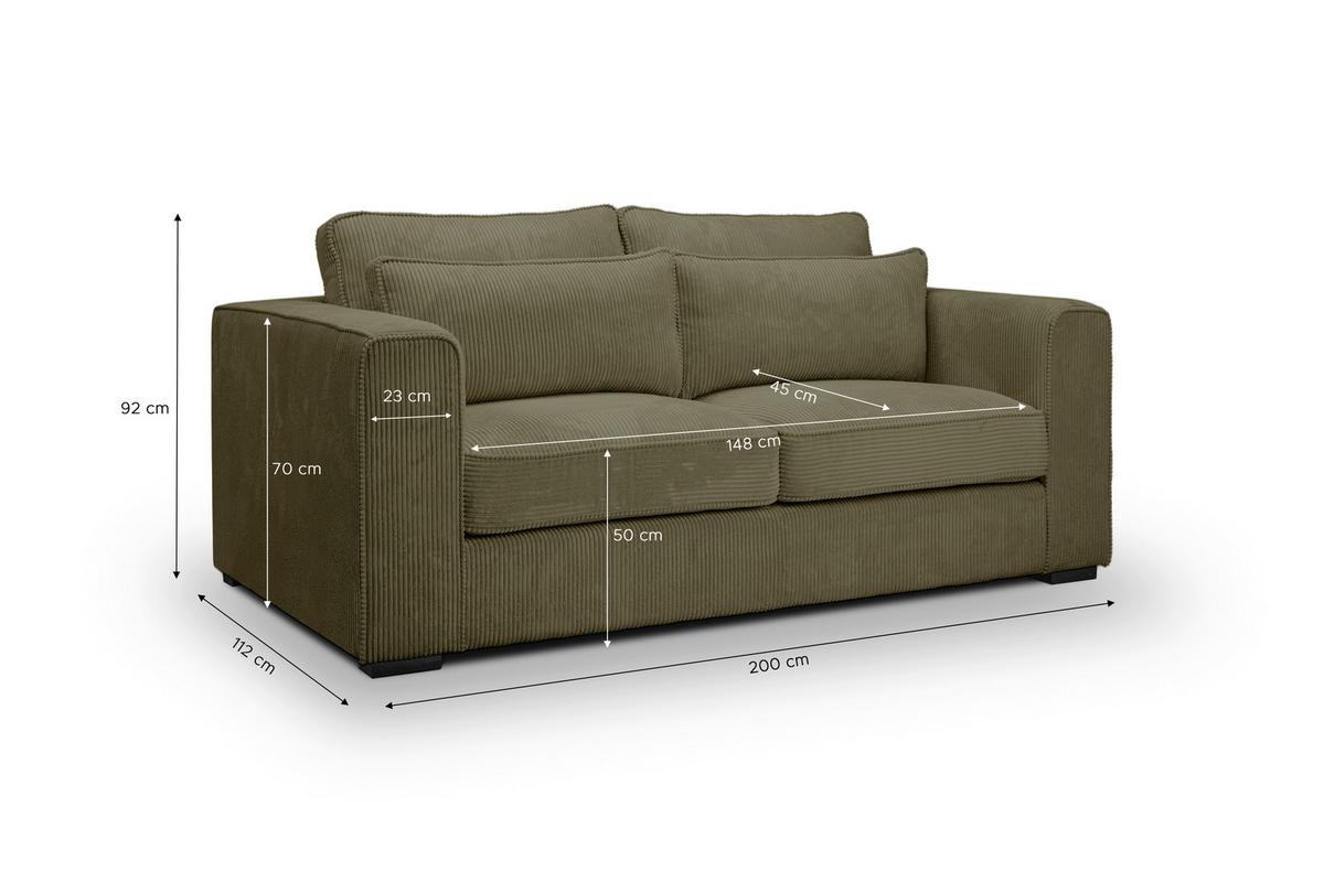 2,5-Sitzer-Sofa Almera Khaki - Khaki/Schwarz, Basics, Holz/Textil (200/92/112cm) - MID.YOU