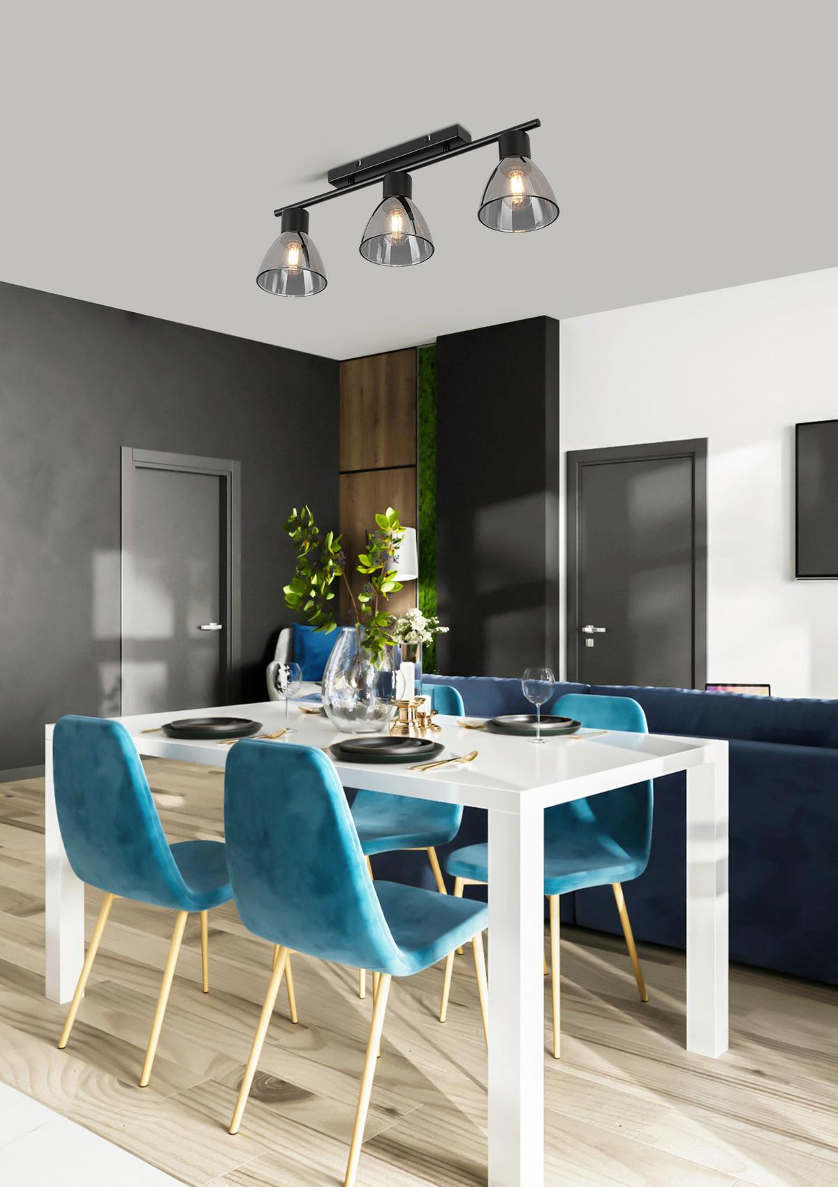 Stropna Svetilka Komol - črna/prosojno, Moderno, kovina/steklo (66/13/22cm) - Modern Living