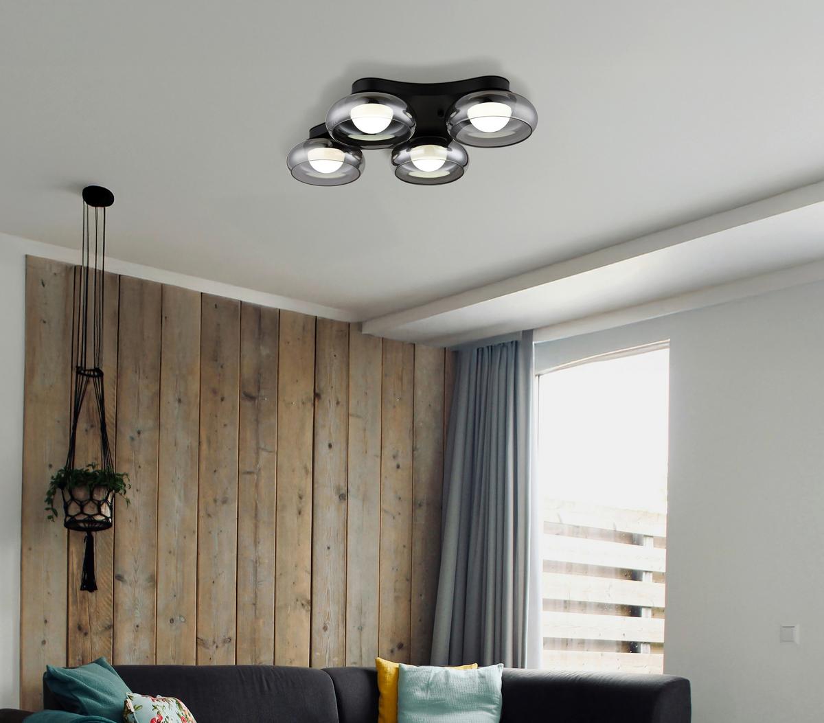 Led Stropna Svjetiljka Carlene - bijela/crna, Design, staklo/metal (65/46/10cm) - Globo