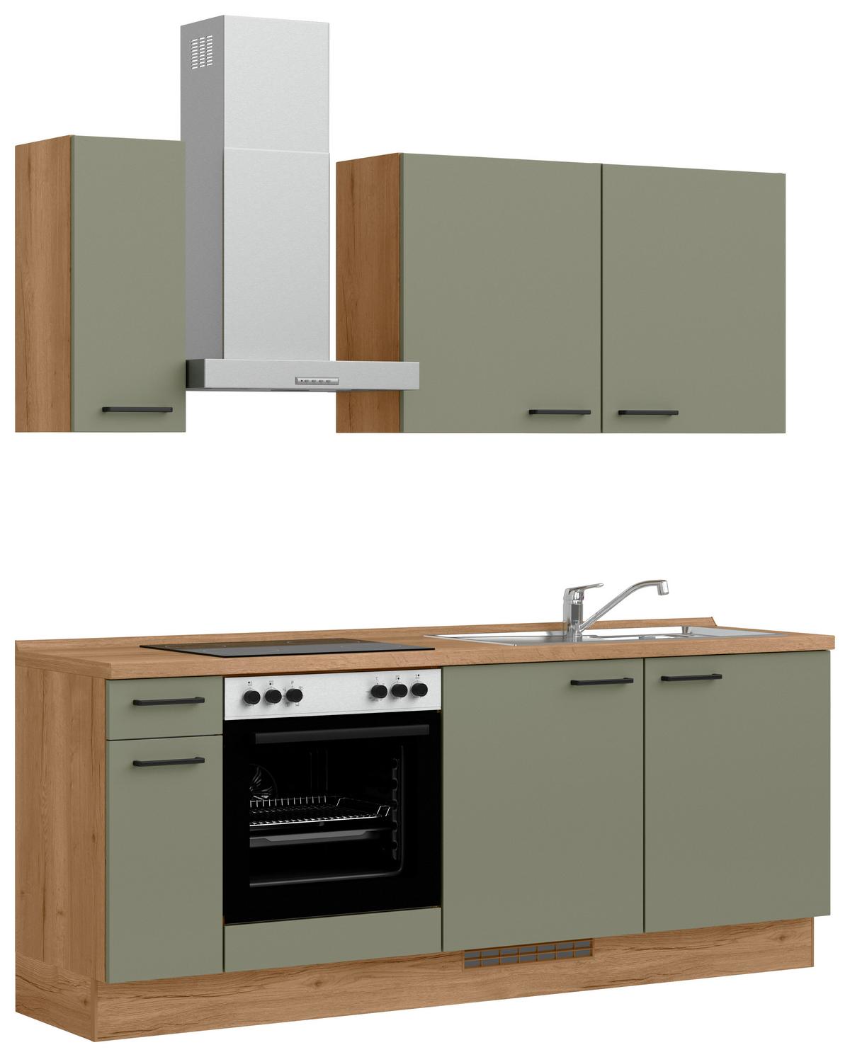 Küchenleerblock Senso Low o. Geräte Olivgrün - Eichefarben/Schwarz, MODERN, Holzwerkstoff/Metall (210cm) - Nobilia