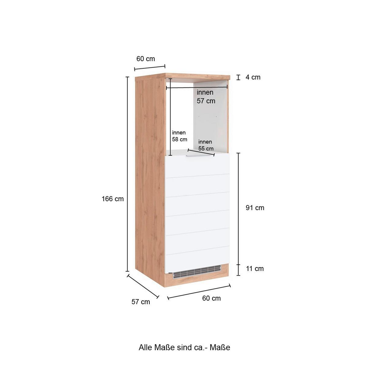 Backofen-/Kühlschrank Umbauschrank Florenz ca. 60 cm - Eiche Wotan/Weiß, Design, Holzwerkstoff/Metall (60/166/60cm) - Held