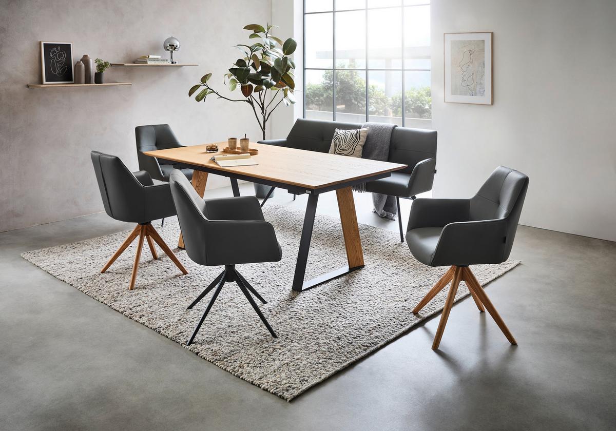 KRZESŁO Z PODŁOKIETNIKAMI MEDUSA - kolor dębowy/antracytowy, Konventionell, skóra/drewno (59,5/87,5/63cm) - Novel