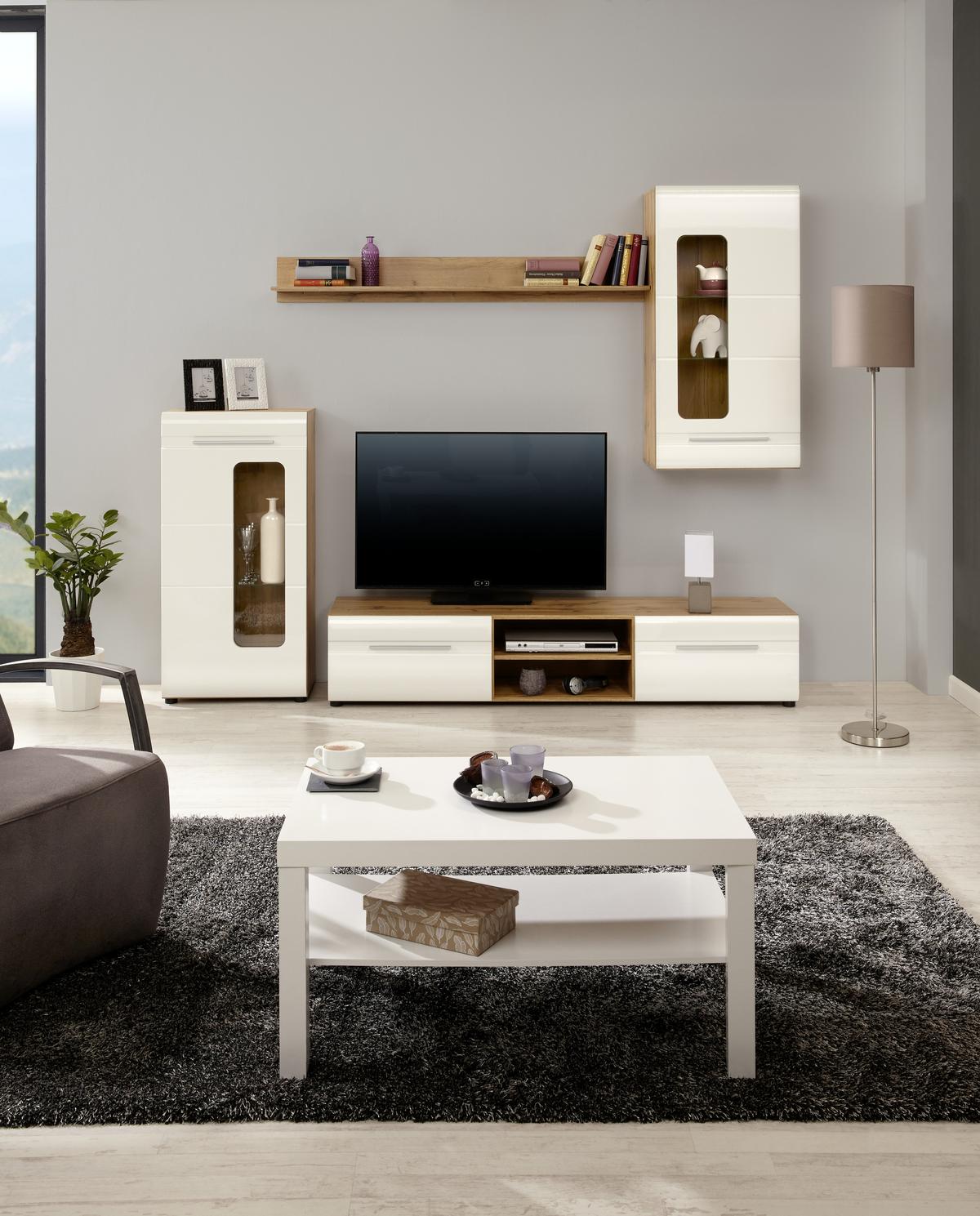 Mobilier cameră de zi Bailamos - alb/culoare lemn stejar, Modern, material pe bază de lemn (235/199,1/41,6cm) - Modern Living