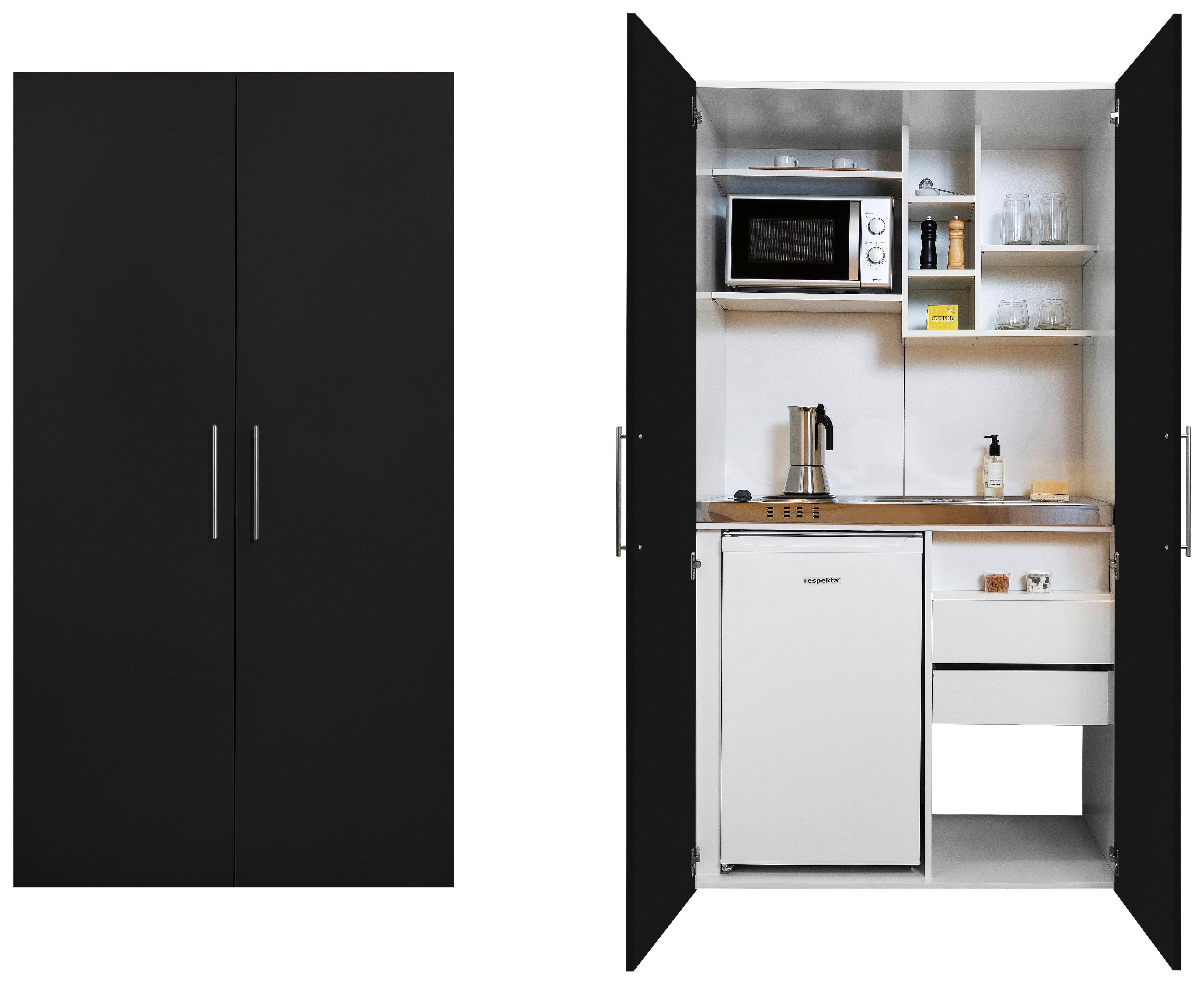Schrankküche Economy Schwarz mit Geräte B: ca. 104 cm - Edelstahlfarben/Silberfarben, MODERN, Holzwerkstoff/Metall (104/193/67cm) - Respekta