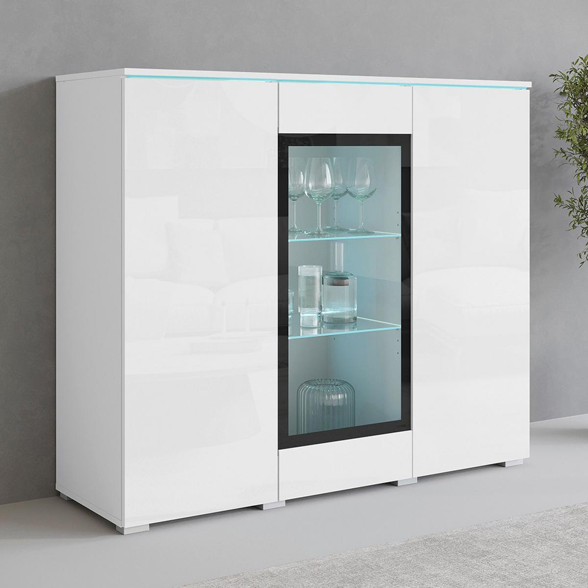 Visoka Komoda Vera 120, Bela, Led - siva/bela, Trend, umetna masa/steklo (120/103,3/39,5cm) - P & B