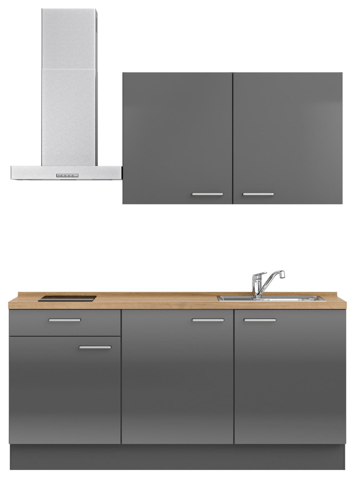 Küchenblock Flash Low m. Geräten Schieferfarben - Schieferfarben/Edelstahlfarben, MODERN, Holzwerkstoff/Metall (180cm) - Nobilia
