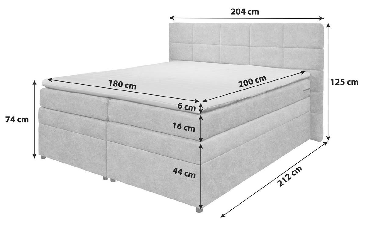 Boxspringbett Tacoma 3 inkl. Topper ca. 180x200cm Anthrazit - Hellgrau, KONVENTIONELL, Kunststoff (180/200cm) - MID.YOU