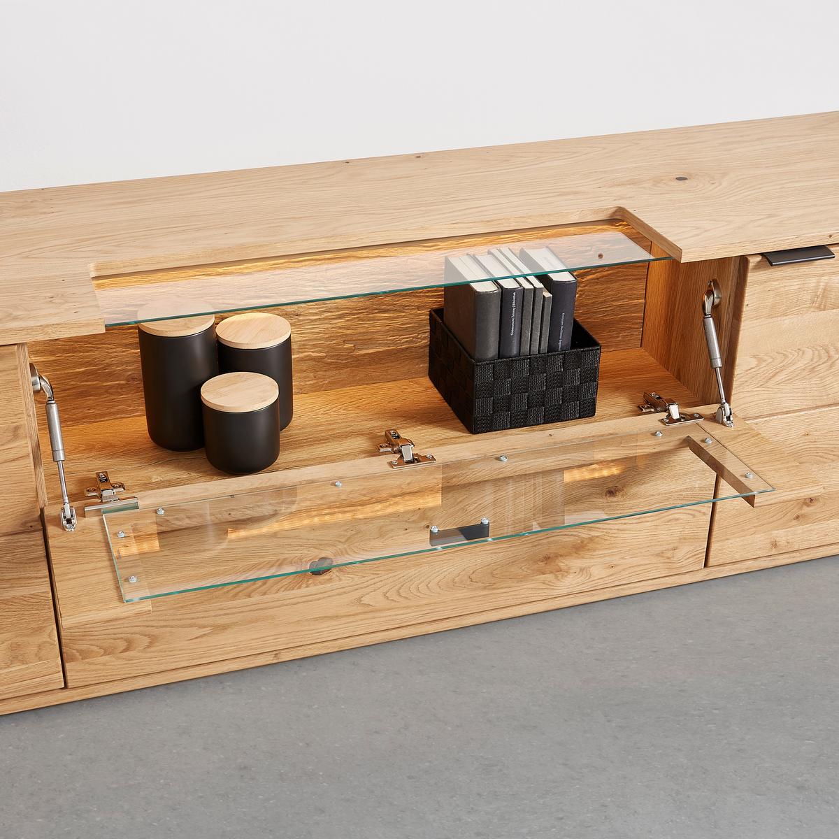 TV-Element in Wildeiche - Wildeiche/Schwarz, Modern, Glas/Holz (195/56/50cm) - Premium Living