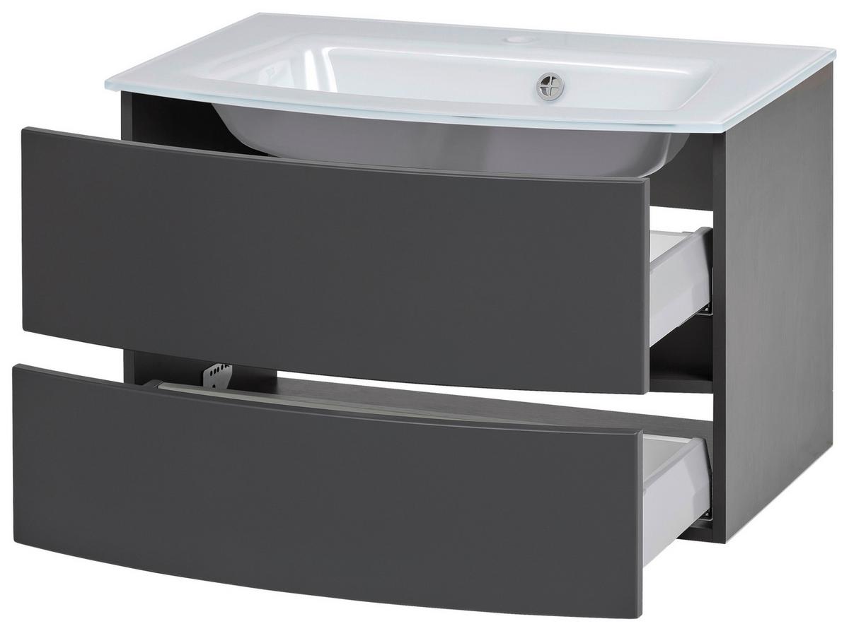 Waschbecken mit Unterschrank Kopenhagen B: 80 cm Grau/Weiß - Anthrazit/Graphitfarben, KONVENTIONELL, Glas/Holzwerkstoff (80cm) - Held