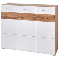 Schuhschrank in Weiß/Eichefarben - Eichefarben/Weiß, KONVENTIONELL (126/104/40cm) - Mömax