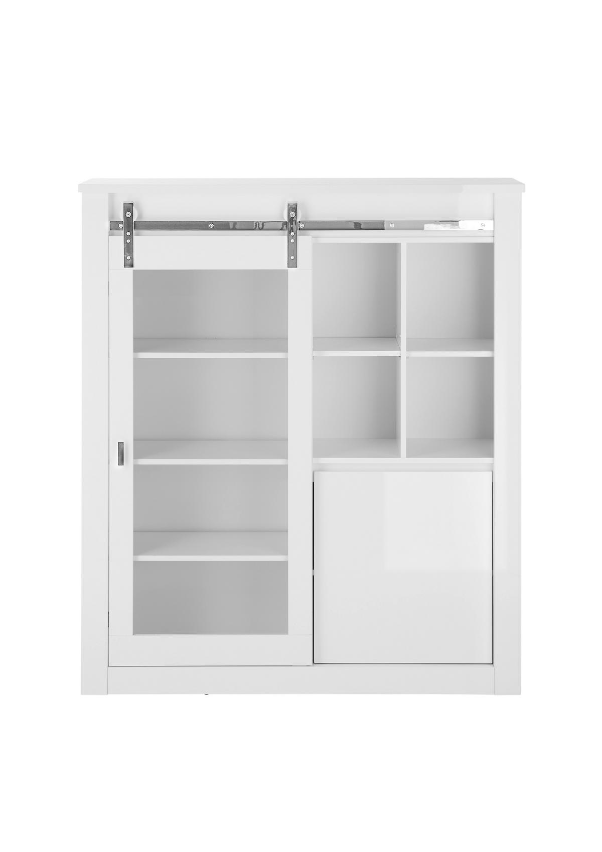 Vitrine Daytona Weiß - Chromfarben/Weiß Hochglanz, Design, Holzwerkstoff/Metall (133/152/38cm) - Livetastic