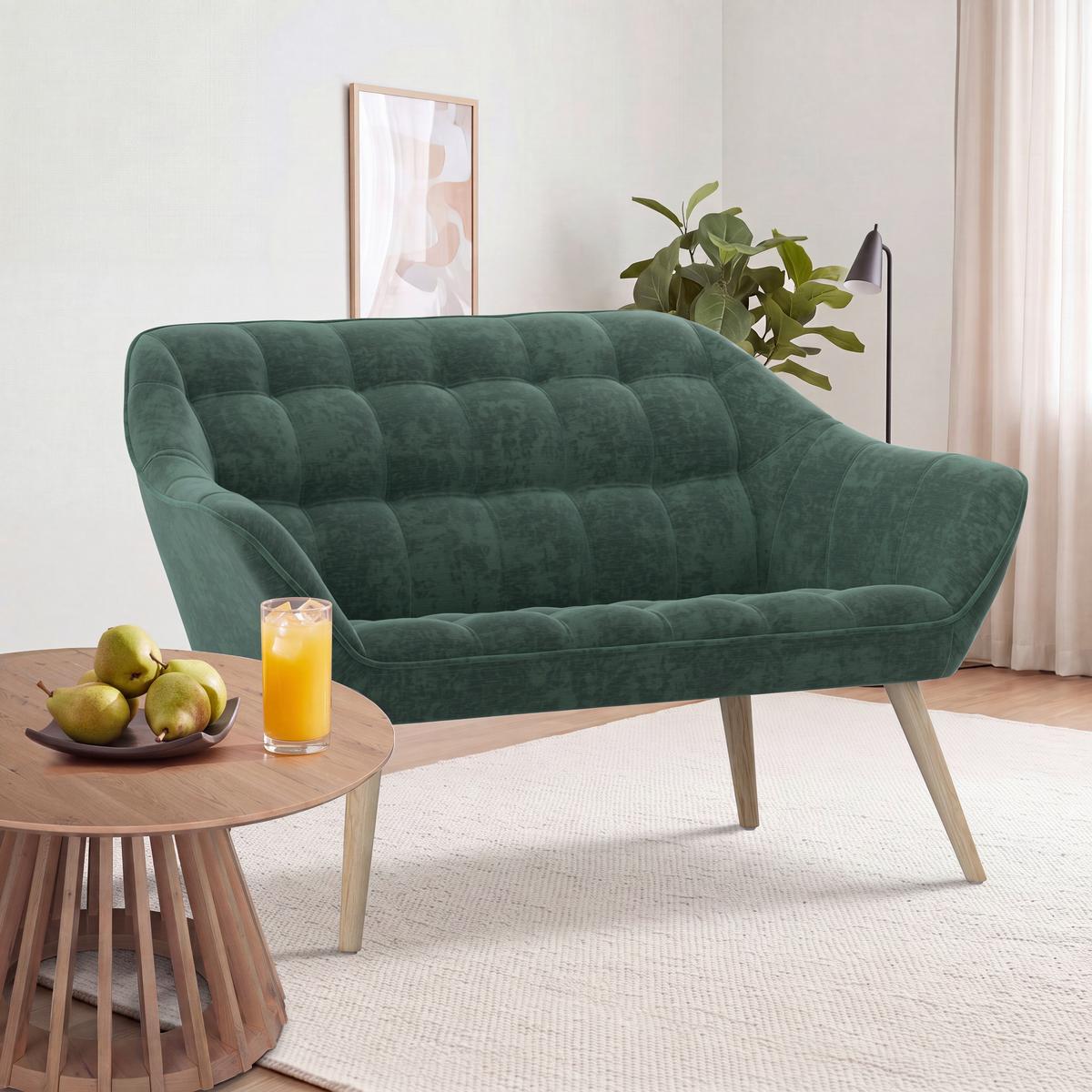 Kétüléses Kanapé Monique - zöld, Modern, textil/fa (126/74/76cm) - Bessagi Home