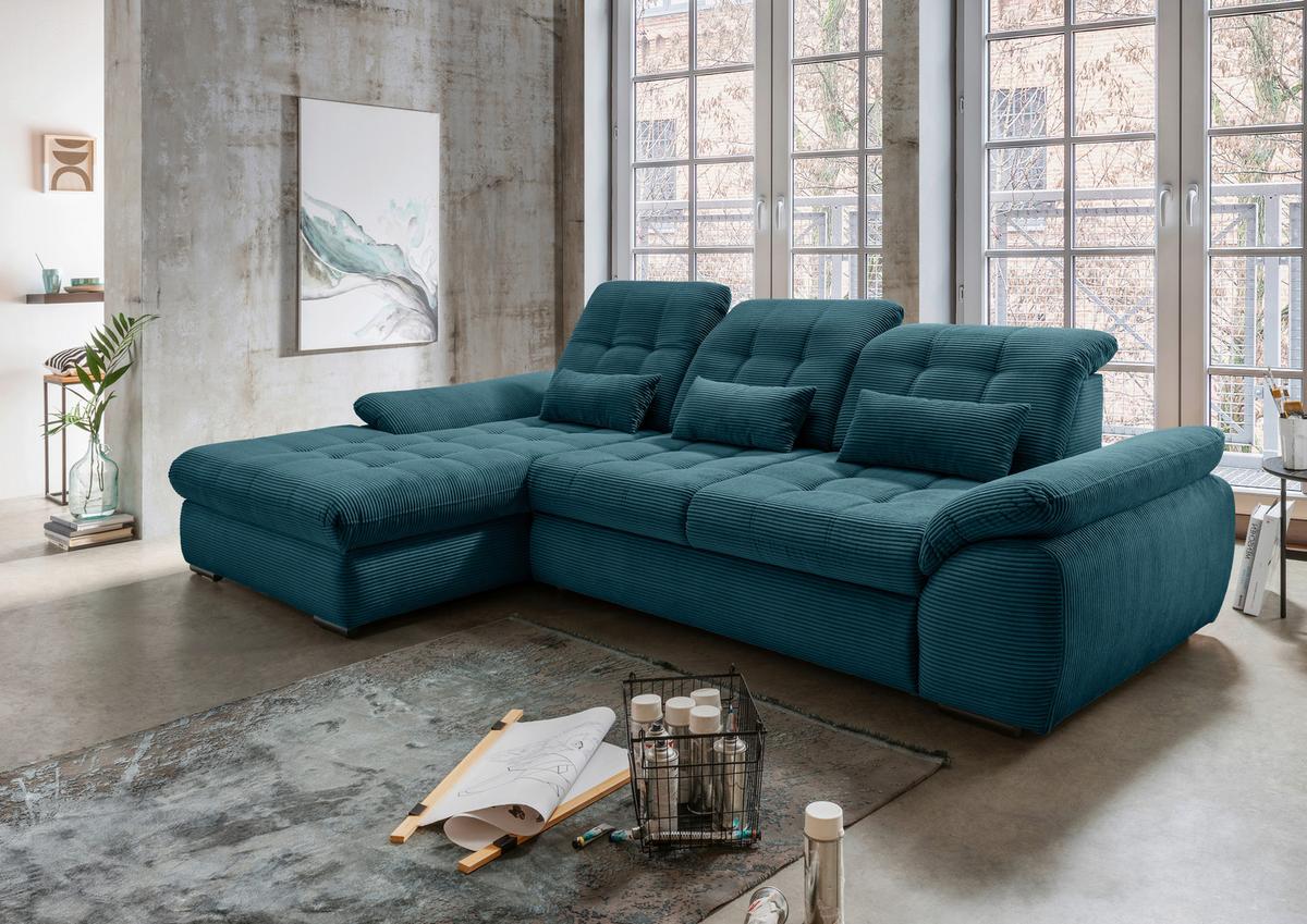 Ecksofa mit Bettkasten Rigatti ca. 184x314 cm Petrol - Petrol/Schwarz, MODERN, Textil/Metall (184/314cm) - Livetastic