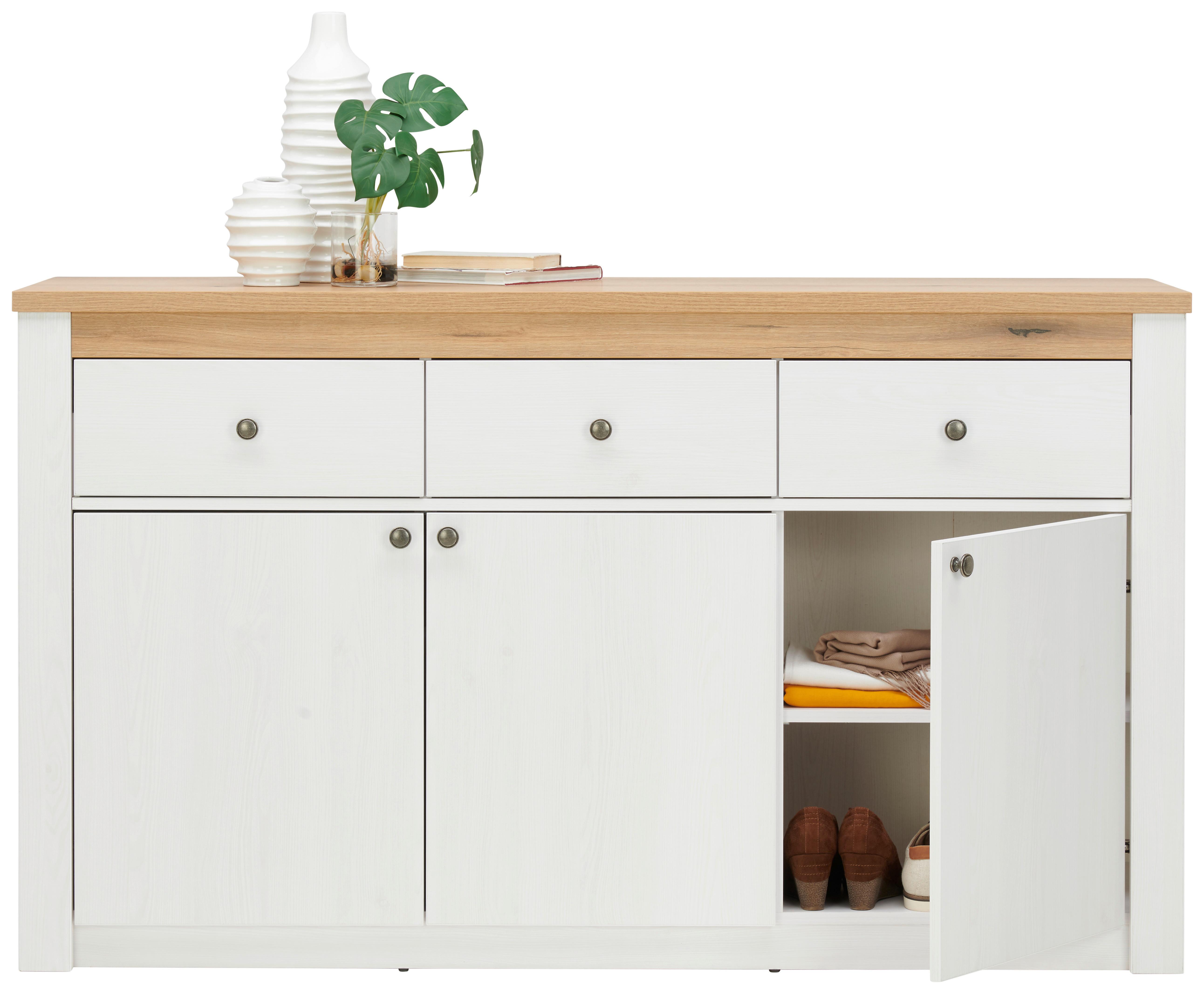 Komoda Rovigio, Barva Hrasta, Bela - bela/hrast san remo, Basics, kovina/umetna masa (155/90,5/42,5cm) - Landscape