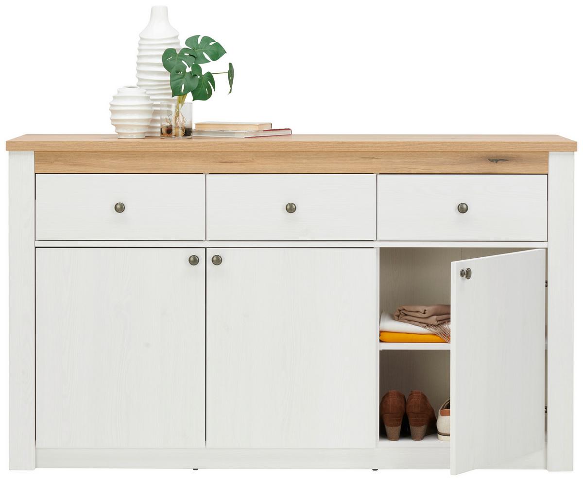 Komoda Rovigio, Barva Hrasta, Bela - bela/hrast san remo, Basics, kovina/umetna masa (155/90,5/42,5cm) - Landscape