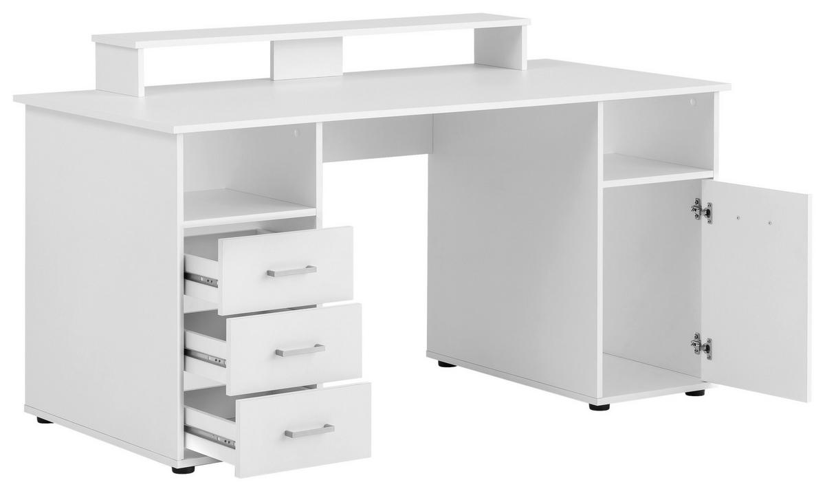 Schreibtisch B 67 cm H 73,5 cm Jonte, weiß - Silberfarben/Schwarz, MODERN, Holzwerkstoff/Kunststoff (150/70/70cm)