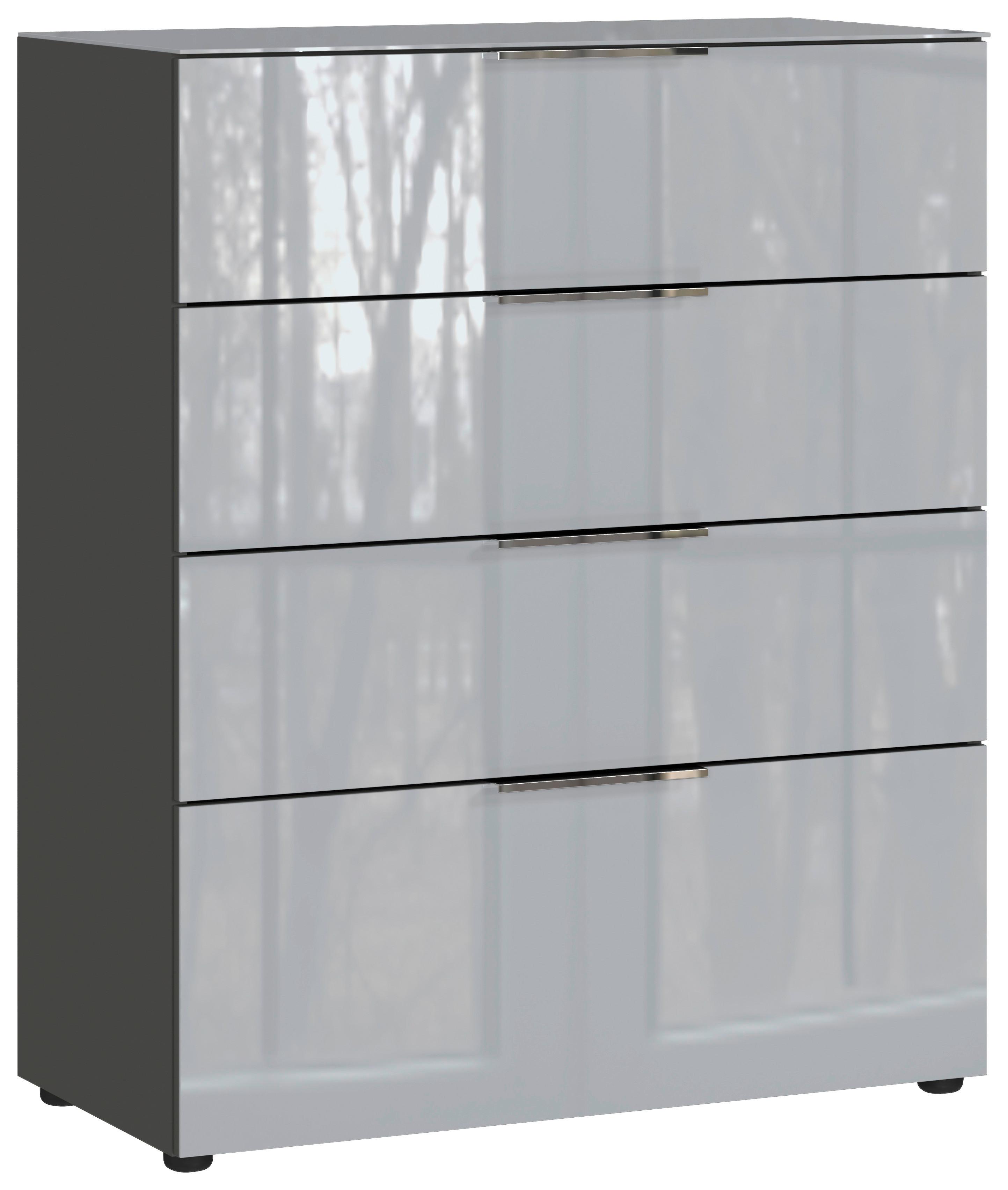 Kommode Oakland in Grau/Graphitfarben - Chromfarben/Silberfarben, MODERN, Glas/Holzwerkstoff (83/102/42cm) - Premium Living