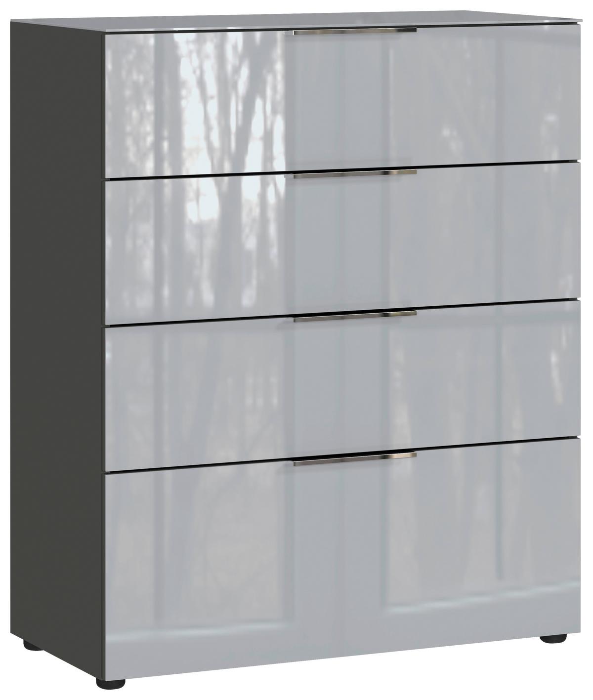 Kommode Oakland in Grau/Graphitfarben - Chromfarben/Silberfarben, Modern, Glas/Holzwerkstoff (83/102/42cm) - Premium Living